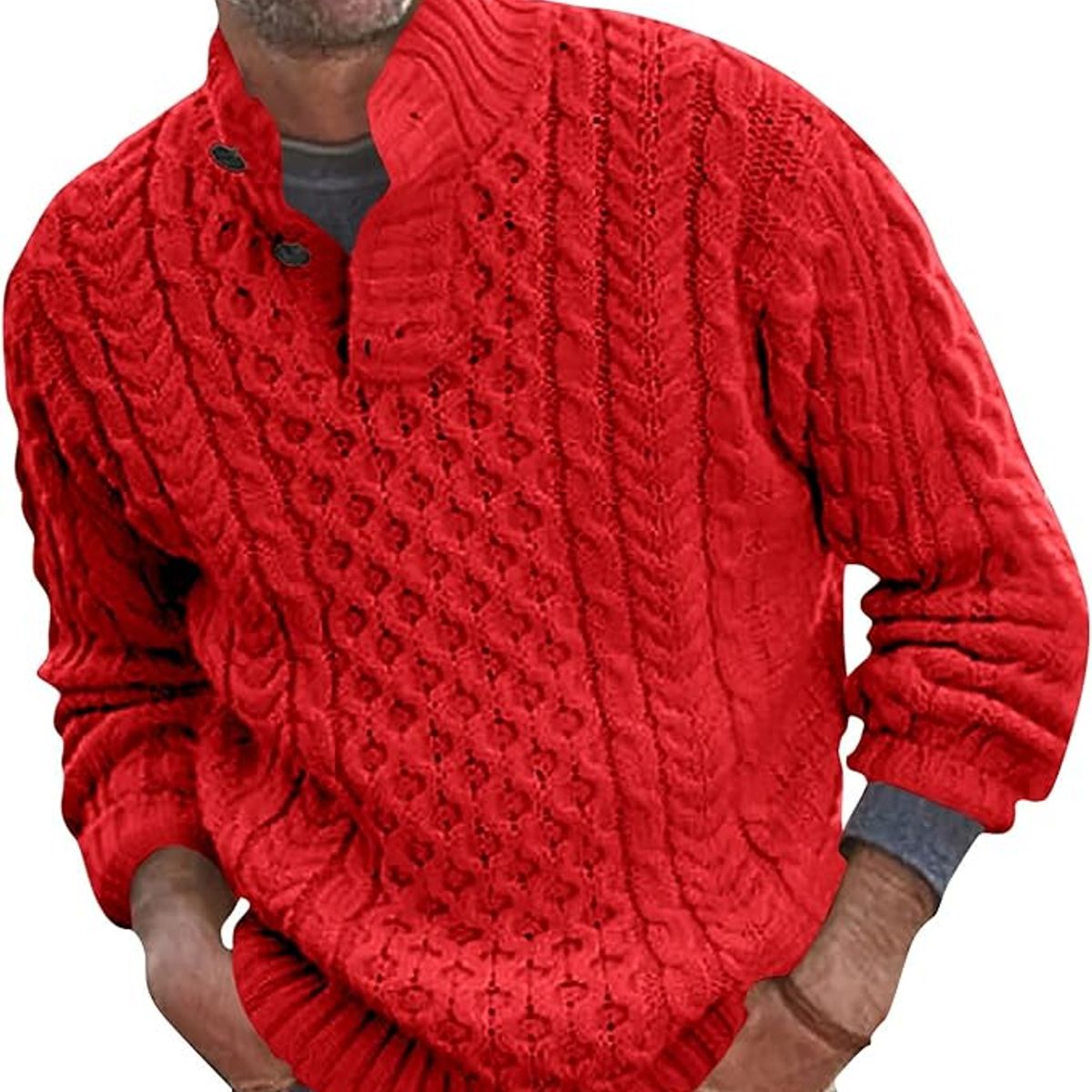 TIOZONEY - Suéter de hombre con cuello alto y botones
