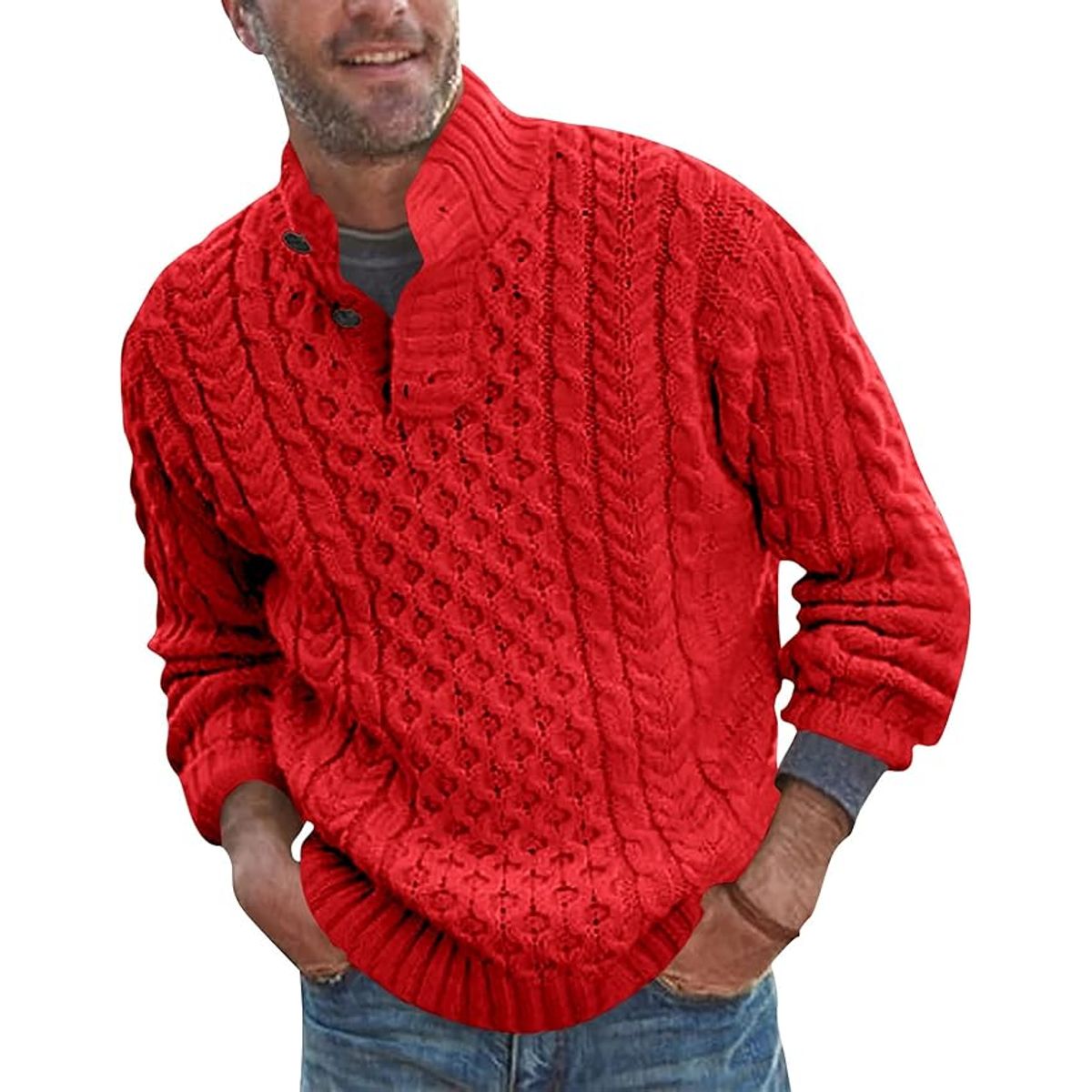 TIOZONEY - Suéter de hombre con cuello alto y botones