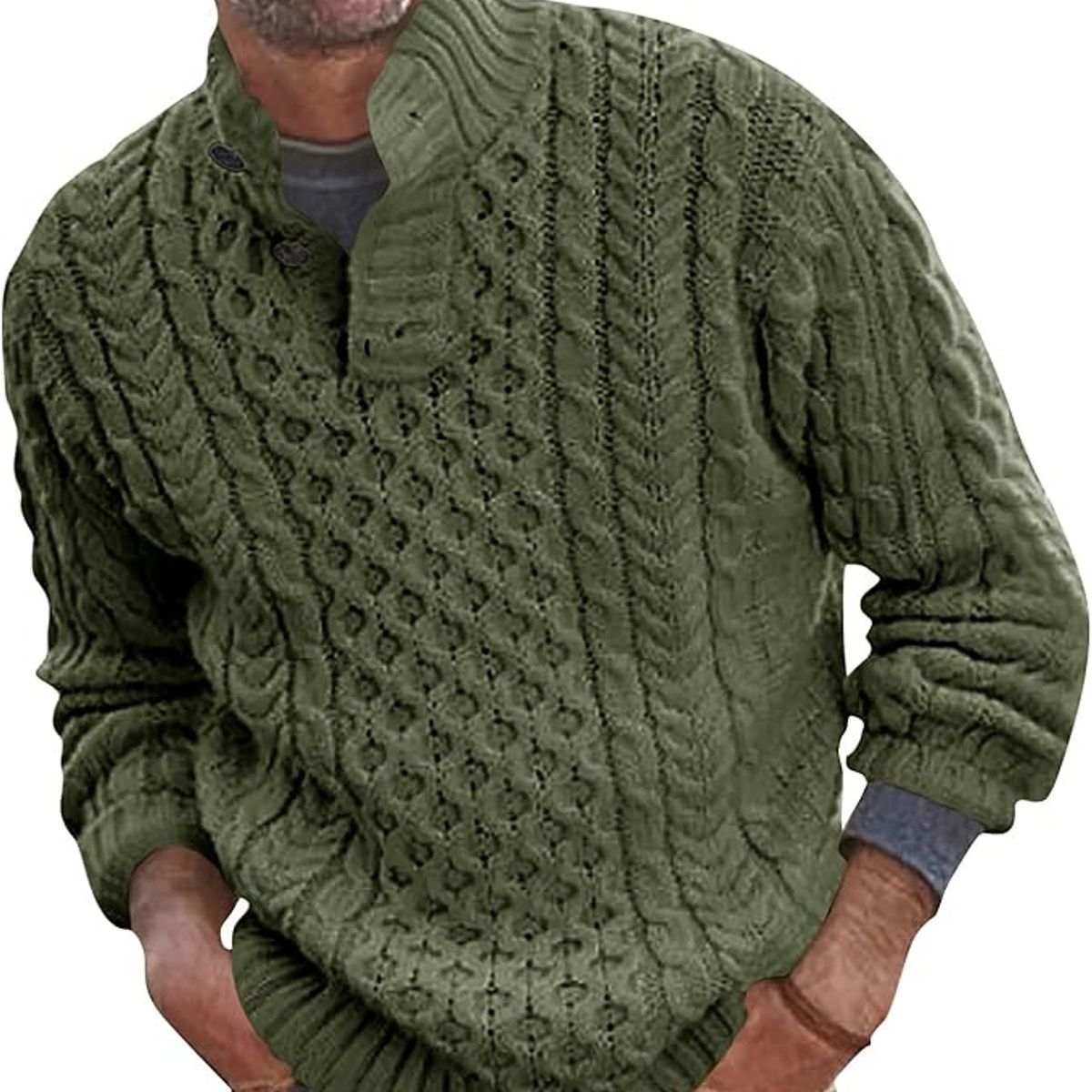 TIOZONEY - Suéter de hombre con cuello alto y botones