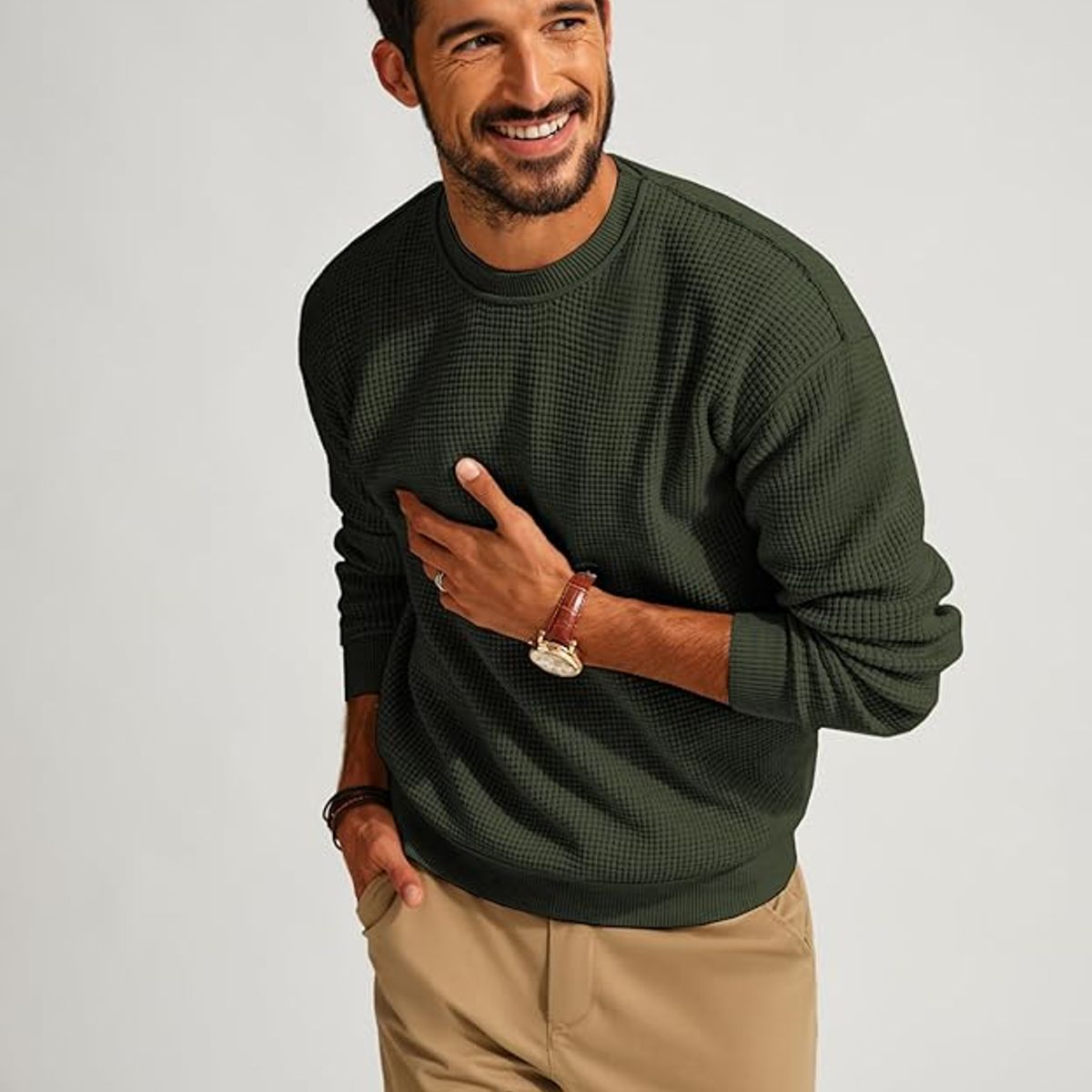 TIOZONEY - Suéter de punto con cuello redondo