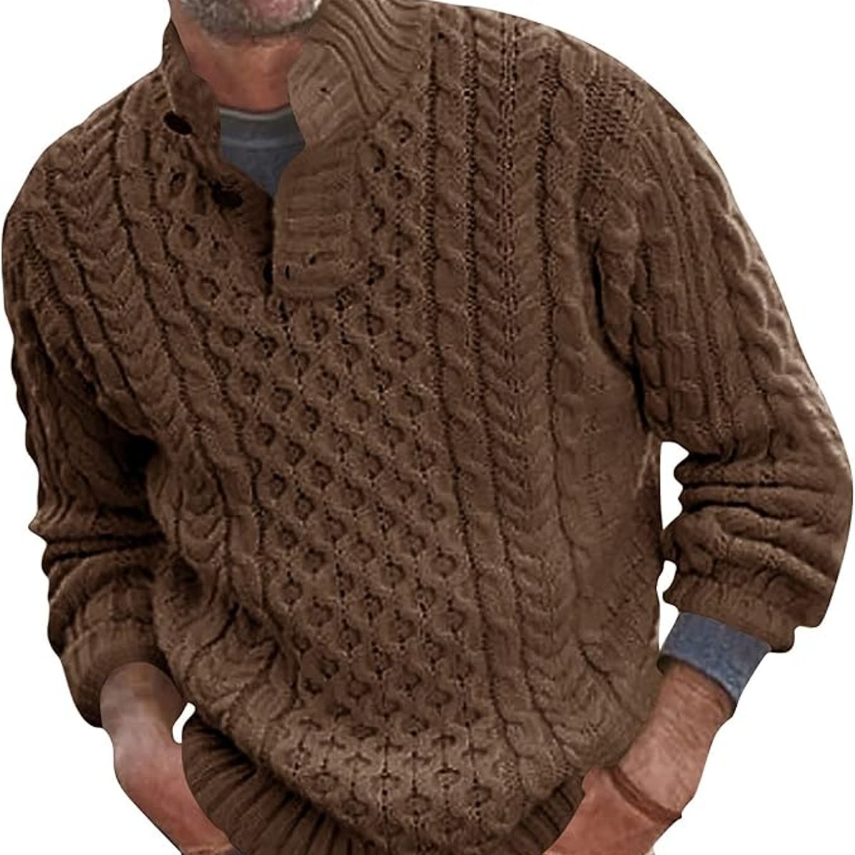 TIOZONEY - Suéter de hombre con cuello alto y botones