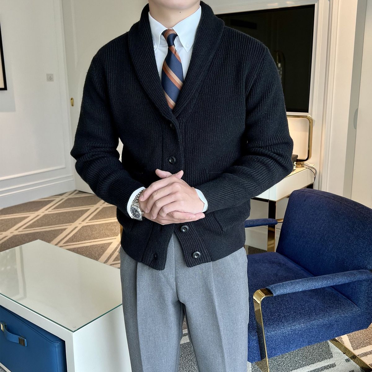 TIOZONEY - Chaqueta de suéter de lana para hombres