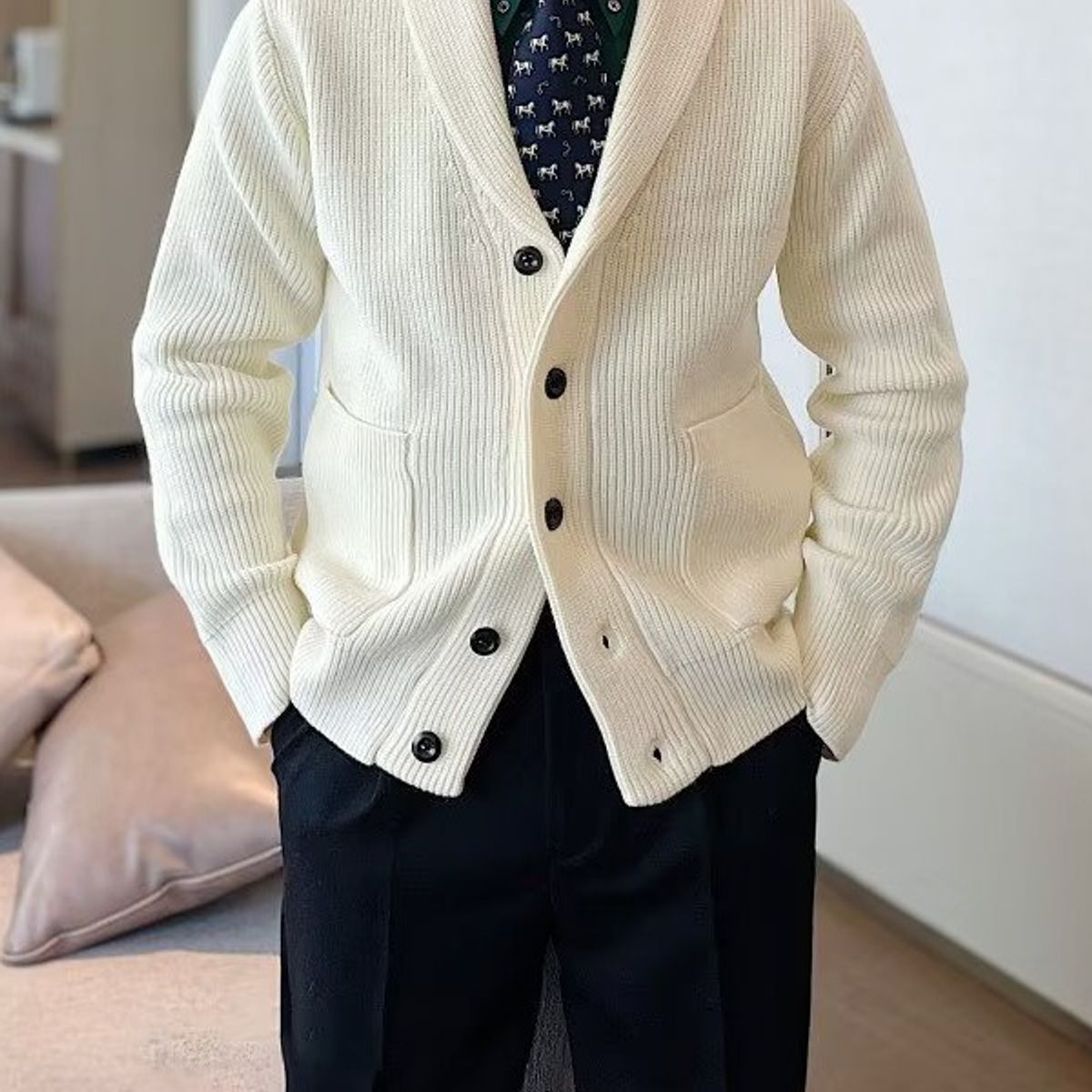 TIOZONEY - Chaqueta de suéter de lana para hombres