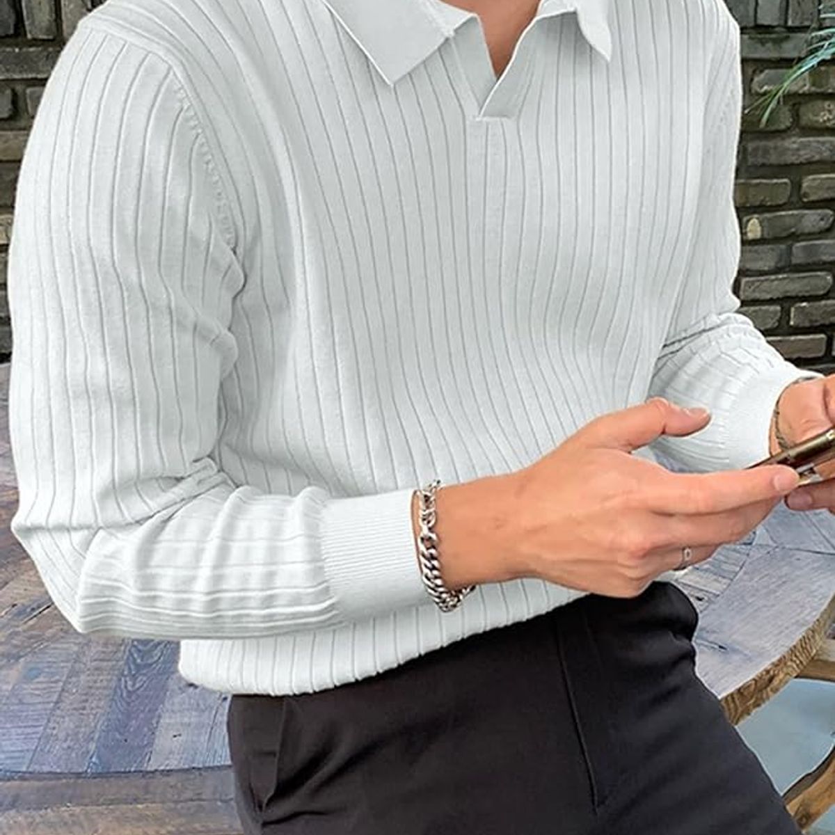 TIOZONEY - Suéter de manga larga de punto para hombres