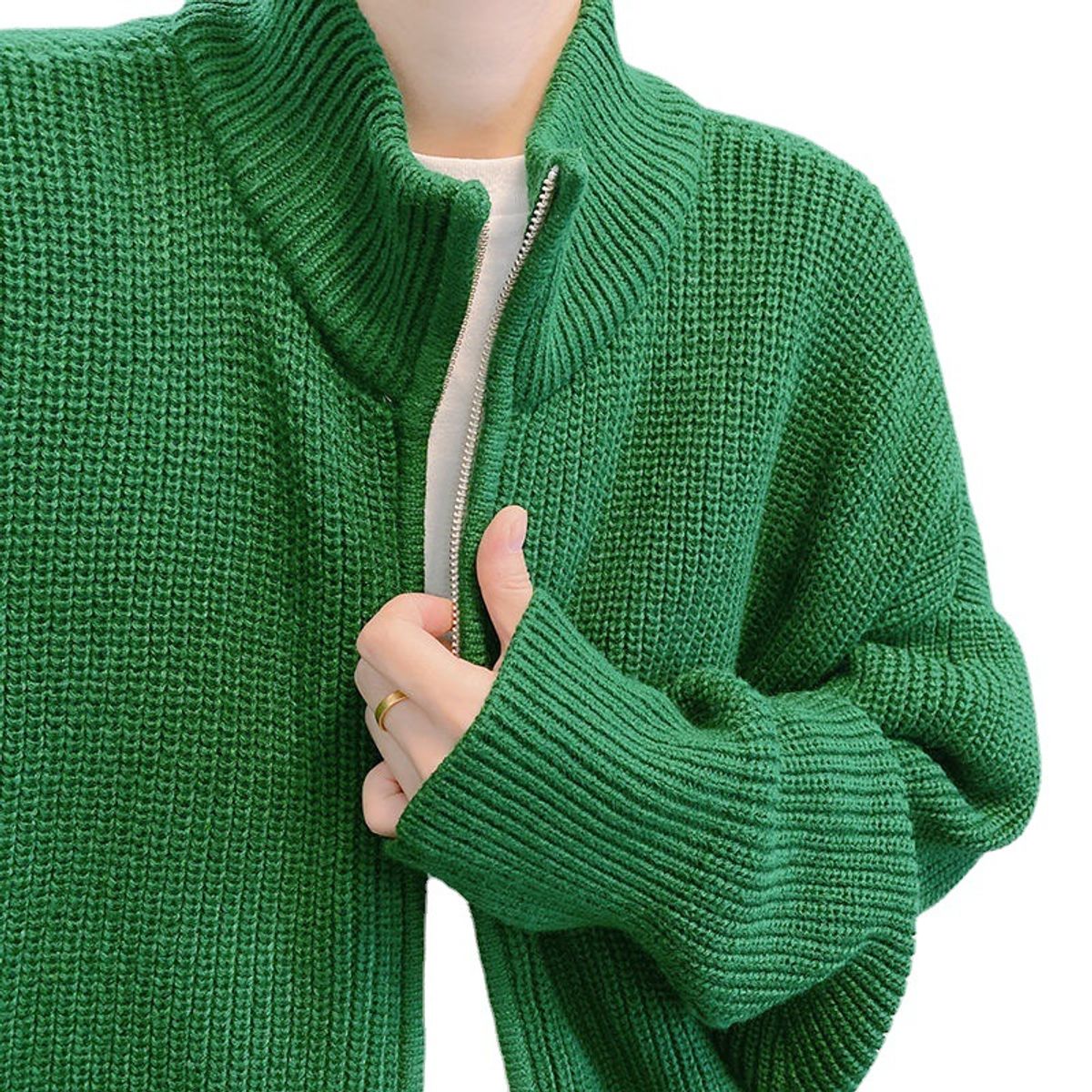 TIOZONEY - Suéter grueso de punto sólido para hombres