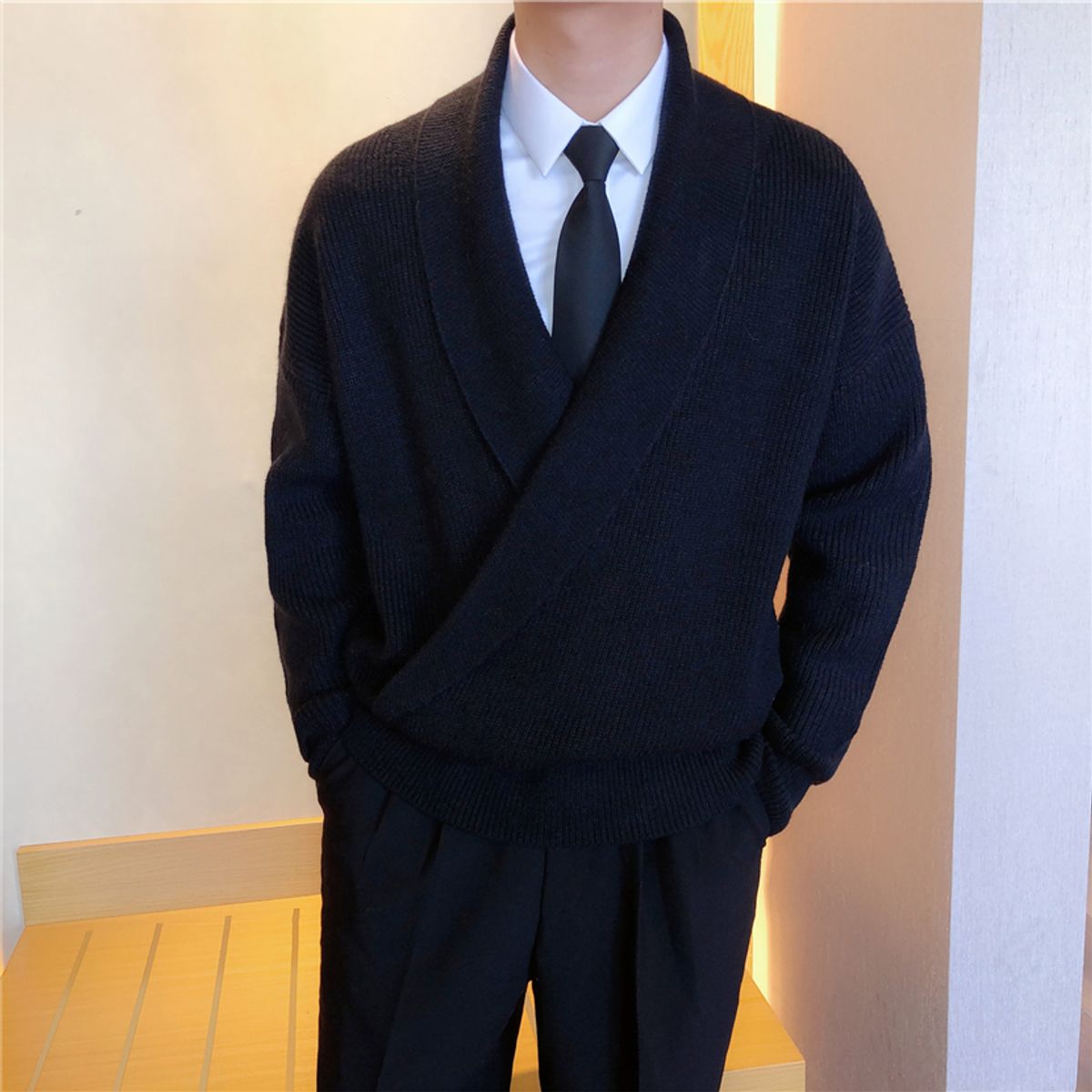 TIOZONEY - Chaqueta de suéter de lana para hombres