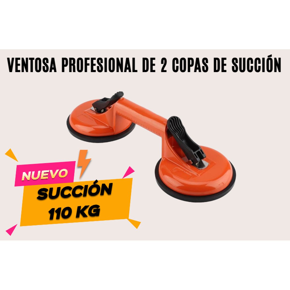 GENERICO - VENTOSA PROFESIONAL 110KG DE 2 COPAS DE SUCCIÓN VIDRIO PORCELANATO CERÁMICA MÁRMOL