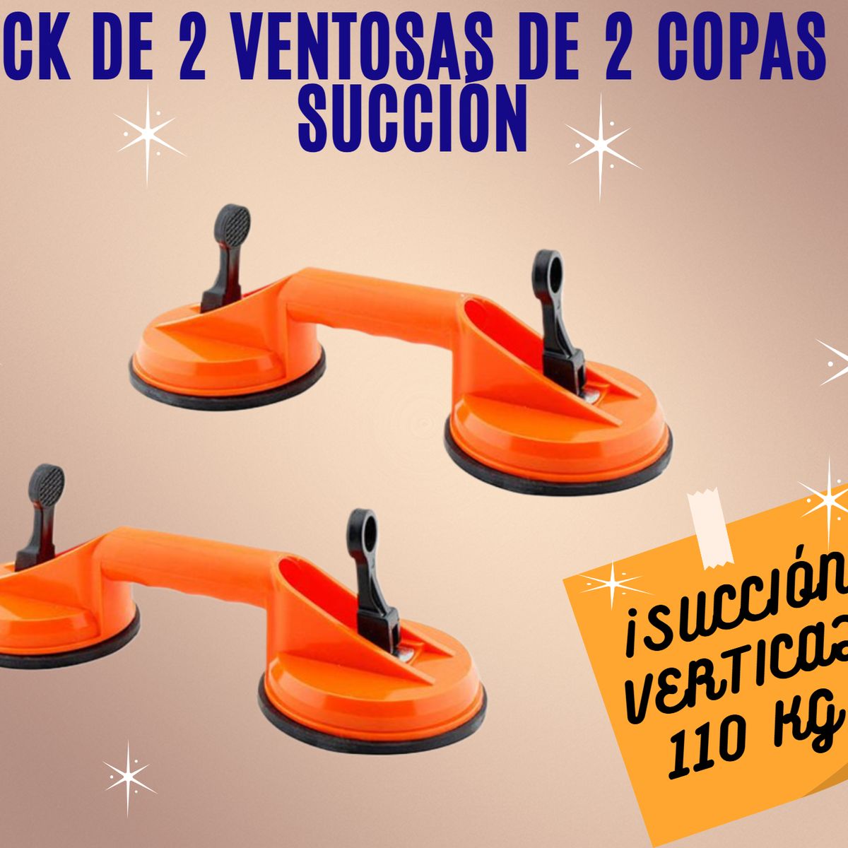 GENERICO - PACK 2 VENTOSA ELEVADOR PROFESIONAL 110KG DE 2 COPAS DE SUCCIÓN VIDRIO PORCELANATO CERÁMICA
