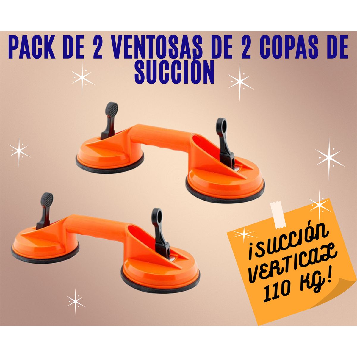 GENERICO - PACK 2 VENTOSA ELEVADOR PROFESIONAL 110KG DE 2 COPAS DE SUCCIÓN VIDRIO PORCELANATO CERÁMICA