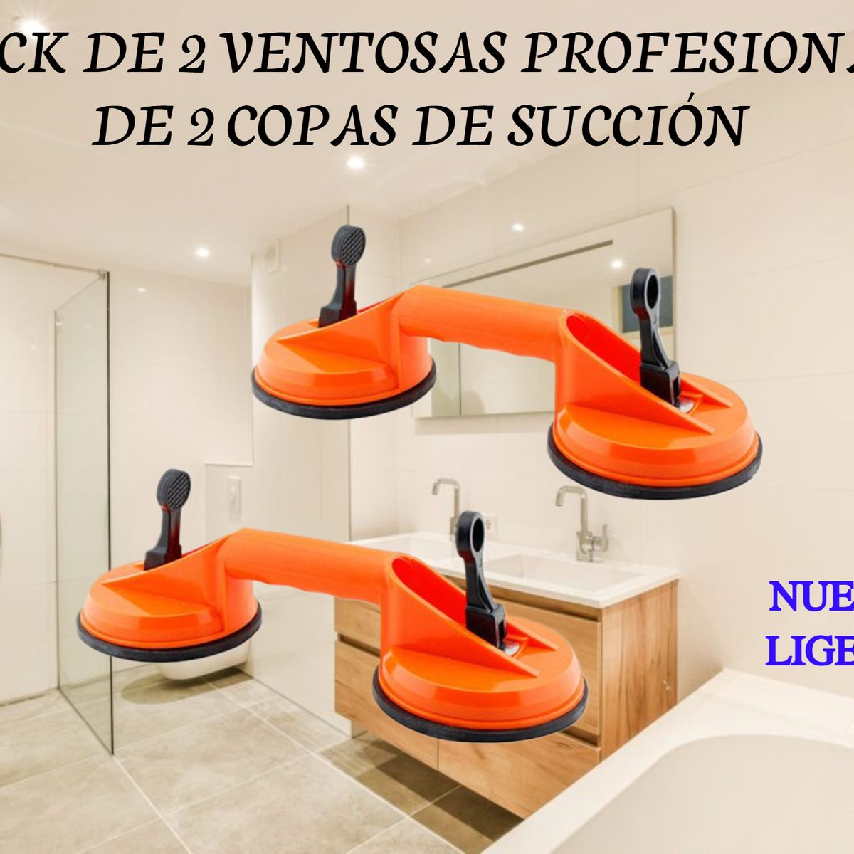 PACK 2 VENTOSAS PROFESIONAL 110KG DE 2 COPAS DE SUCCIÓN VIDRIO PORCELANATO CERÁMICA, marca GENERICO - Foto Principal