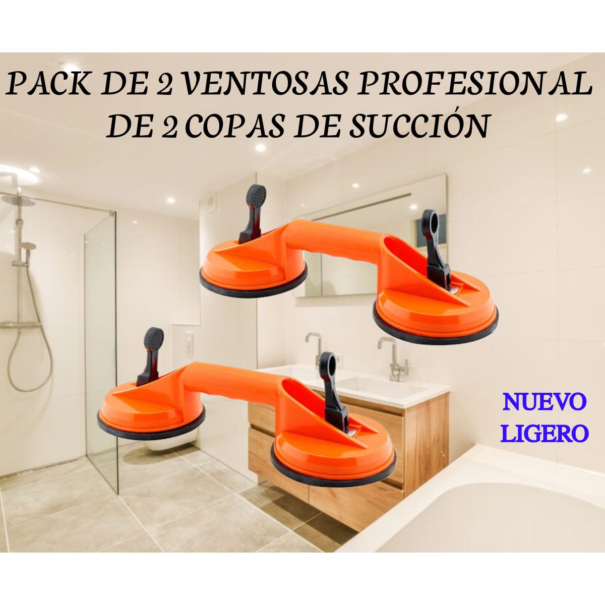 PACK 2 VENTOSAS PROFESIONAL 110KG DE 2 COPAS DE SUCCIÓN VIDRIO PORCELANATO CERÁMICA, marca GENERICO - Foto Principal