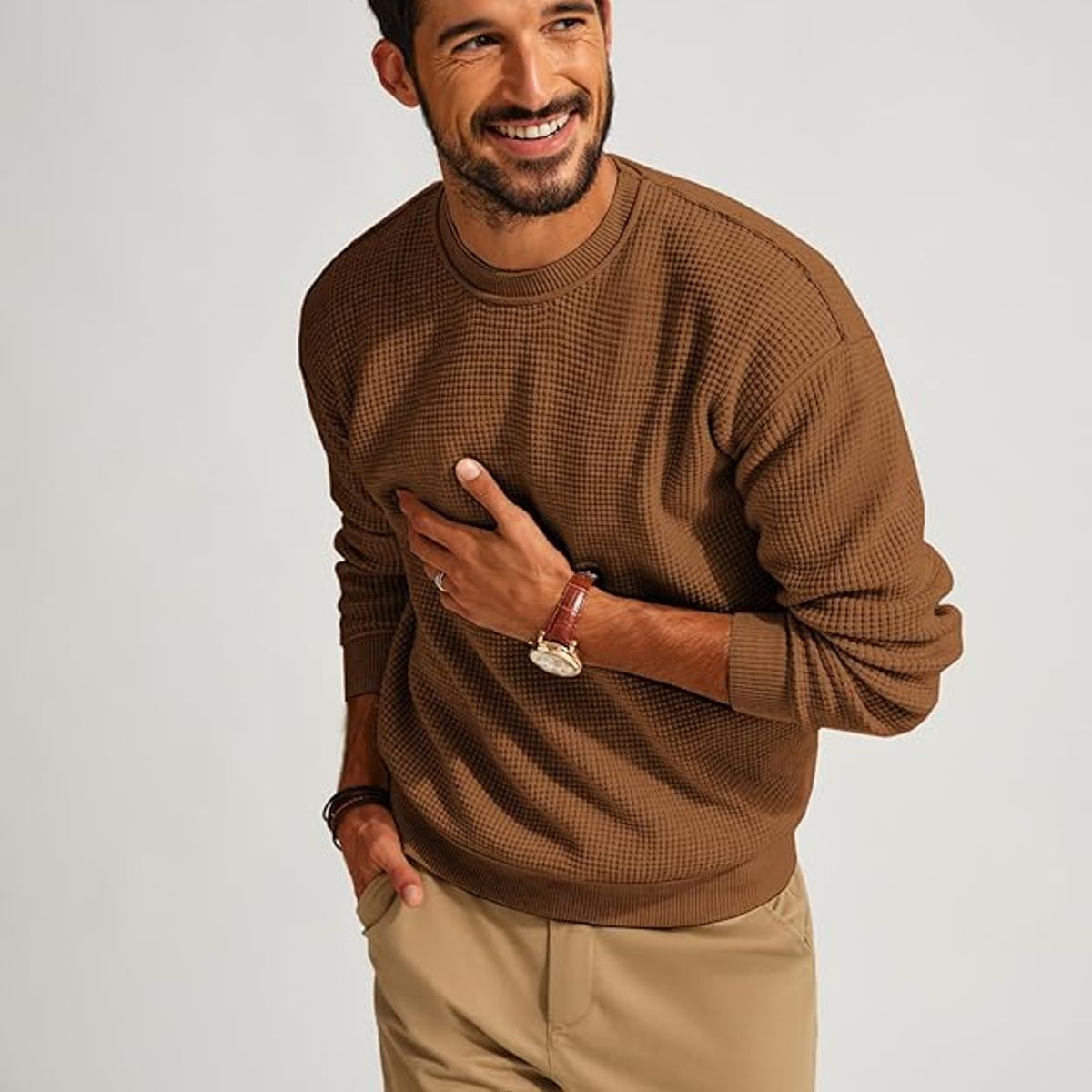 TIOZONEY - Suéter de punto con cuello redondo