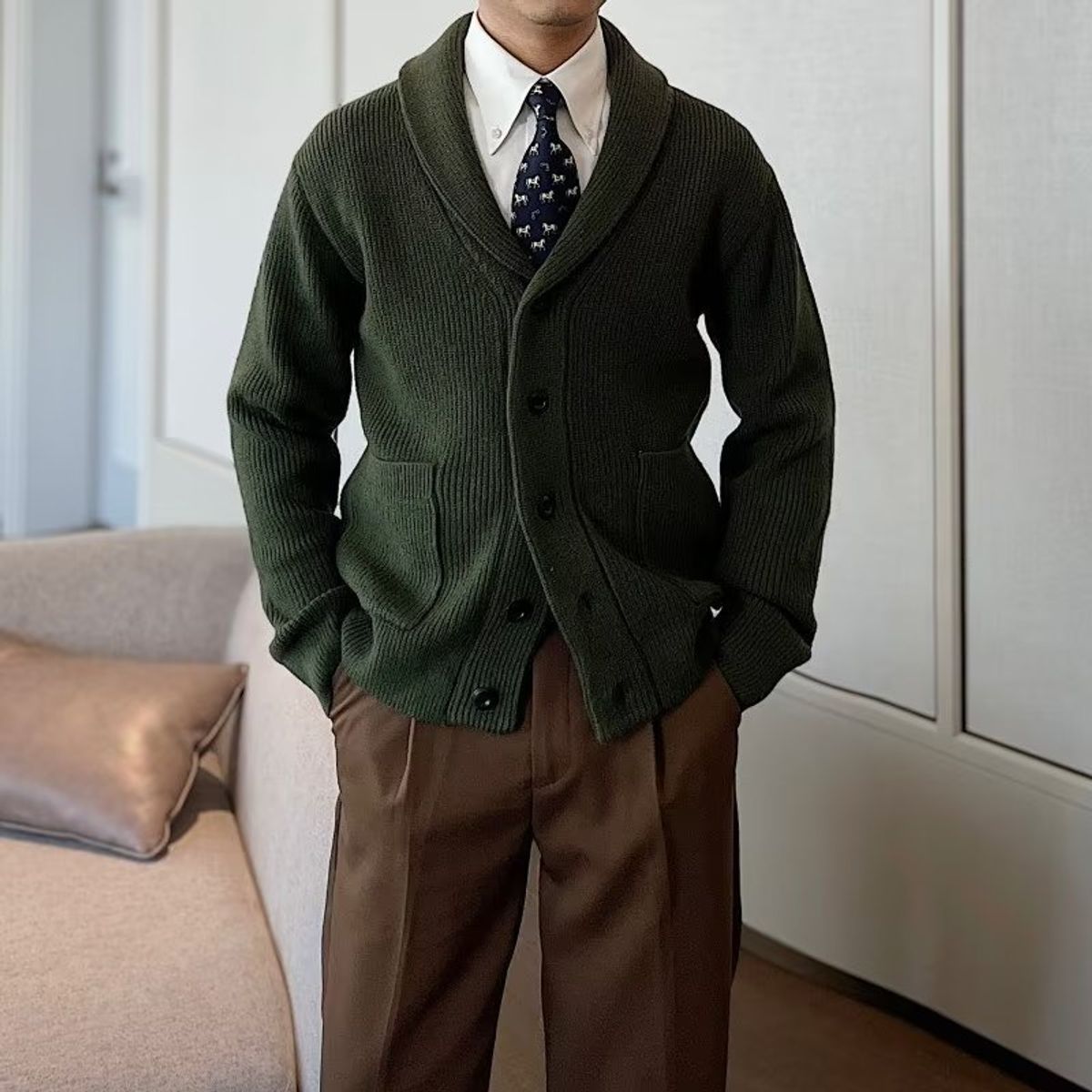 TIOZONEY - Chaqueta de suéter de lana para hombres