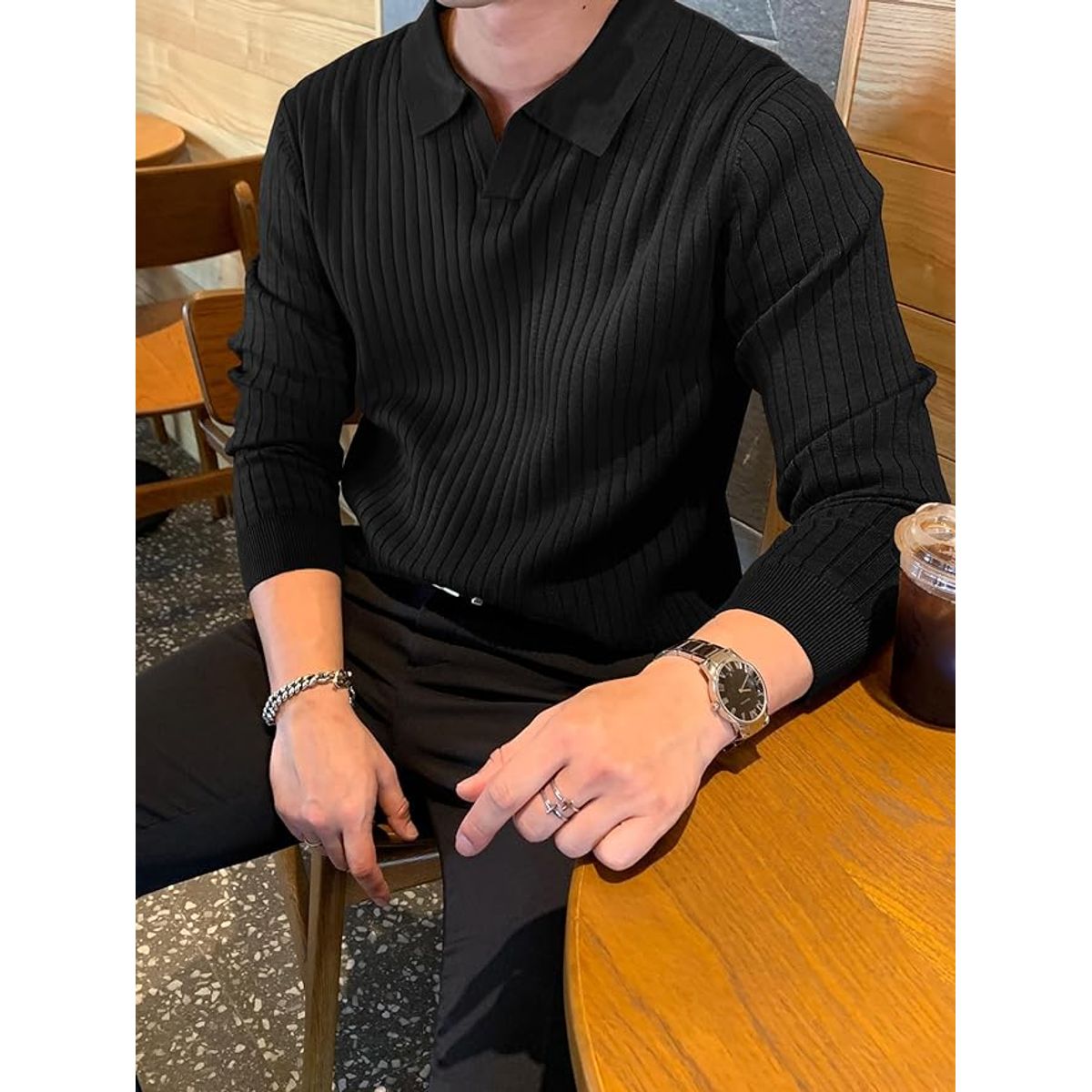 TIOZONEY - Suéter de manga larga de punto para hombres