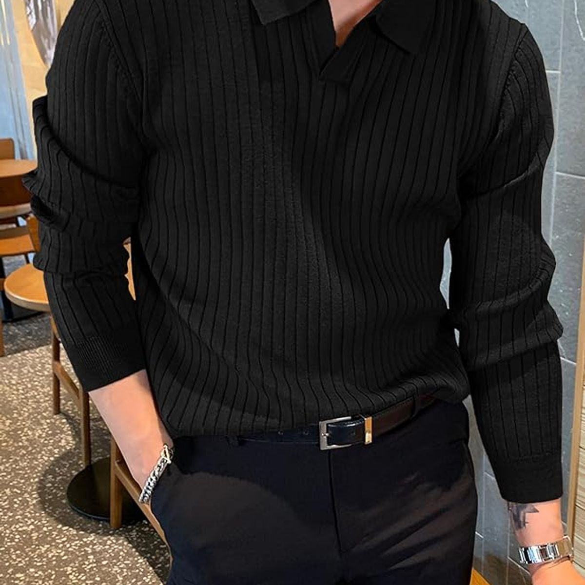 TIOZONEY - Suéter de manga larga de punto para hombres