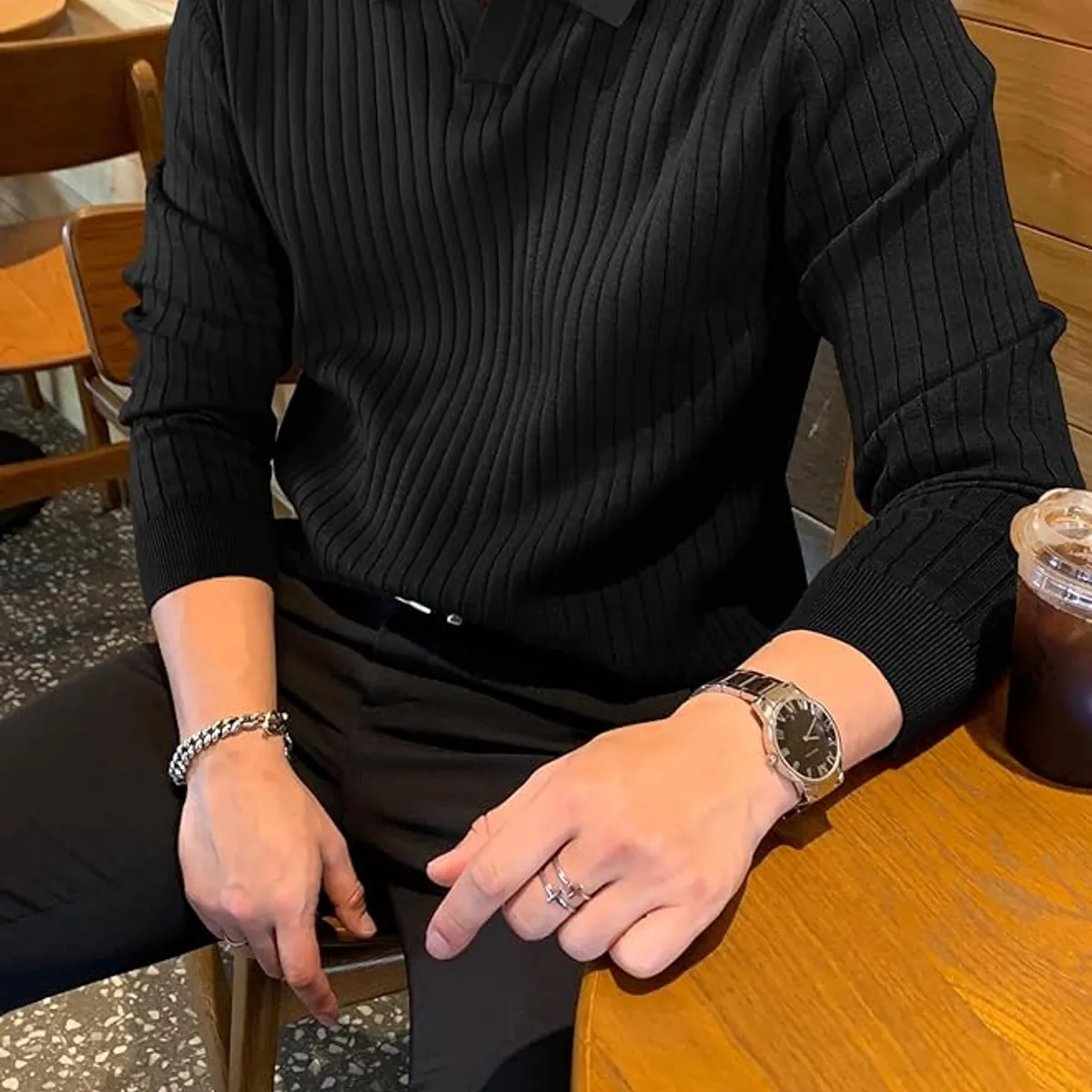 TIOZONEY - Suéter de manga larga de punto para hombres