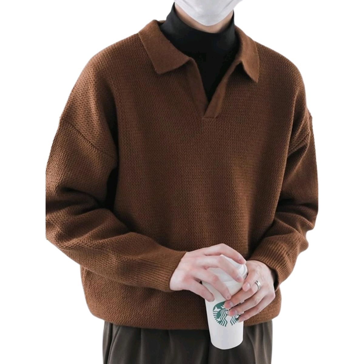 TIOZONEY - Suéter polo de punto para hombres de manga larga