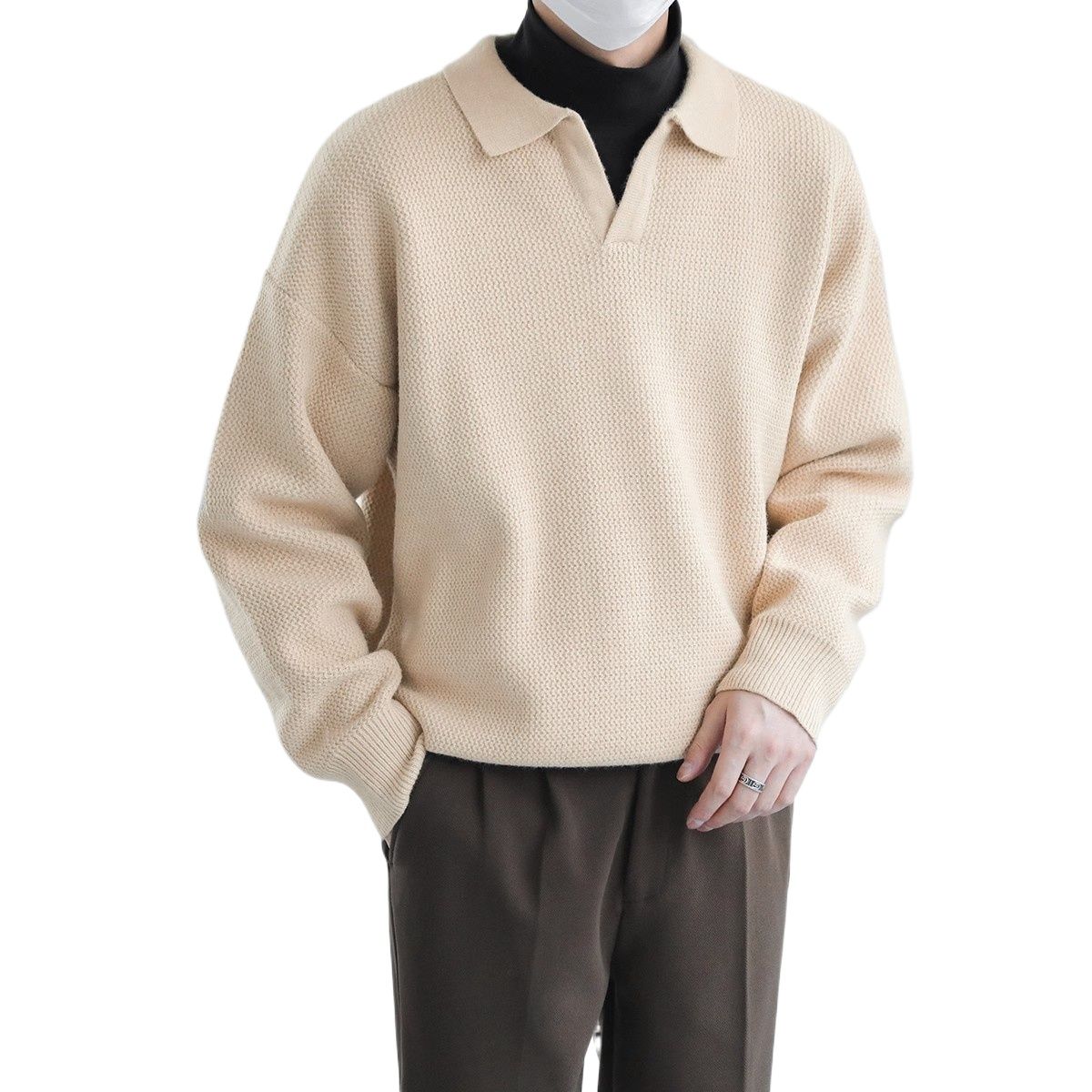 TIOZONEY - Suéter polo de punto para hombres de manga larga