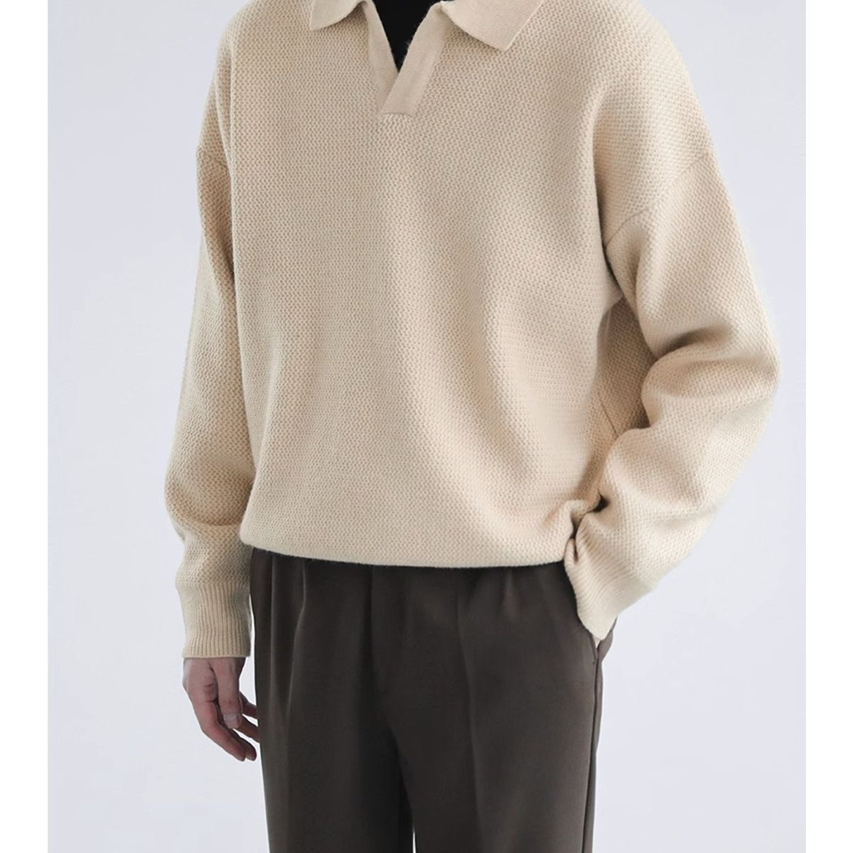 TIOZONEY - Suéter polo de punto para hombres de manga larga