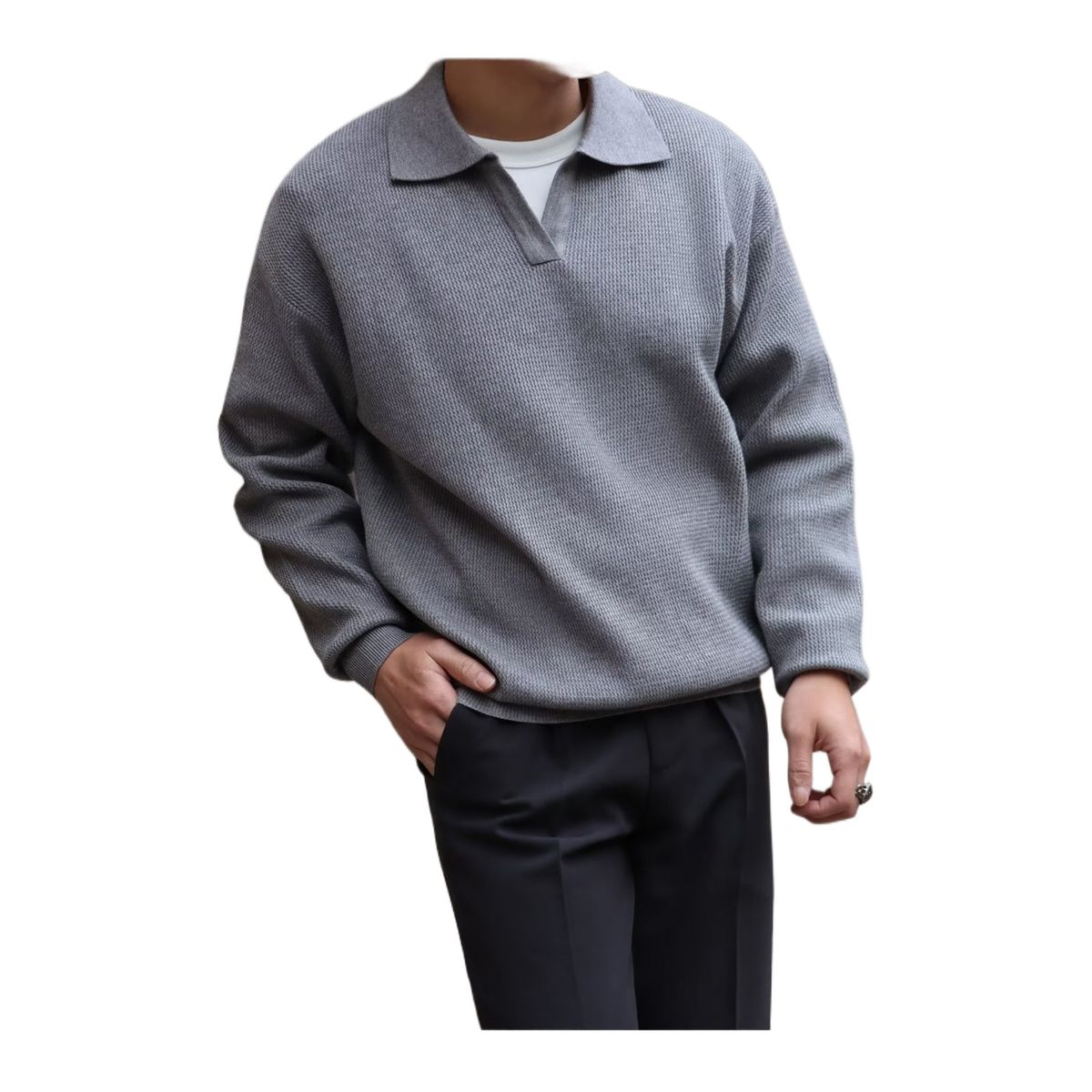 TIOZONEY - Suéter polo de punto para hombres de manga larga