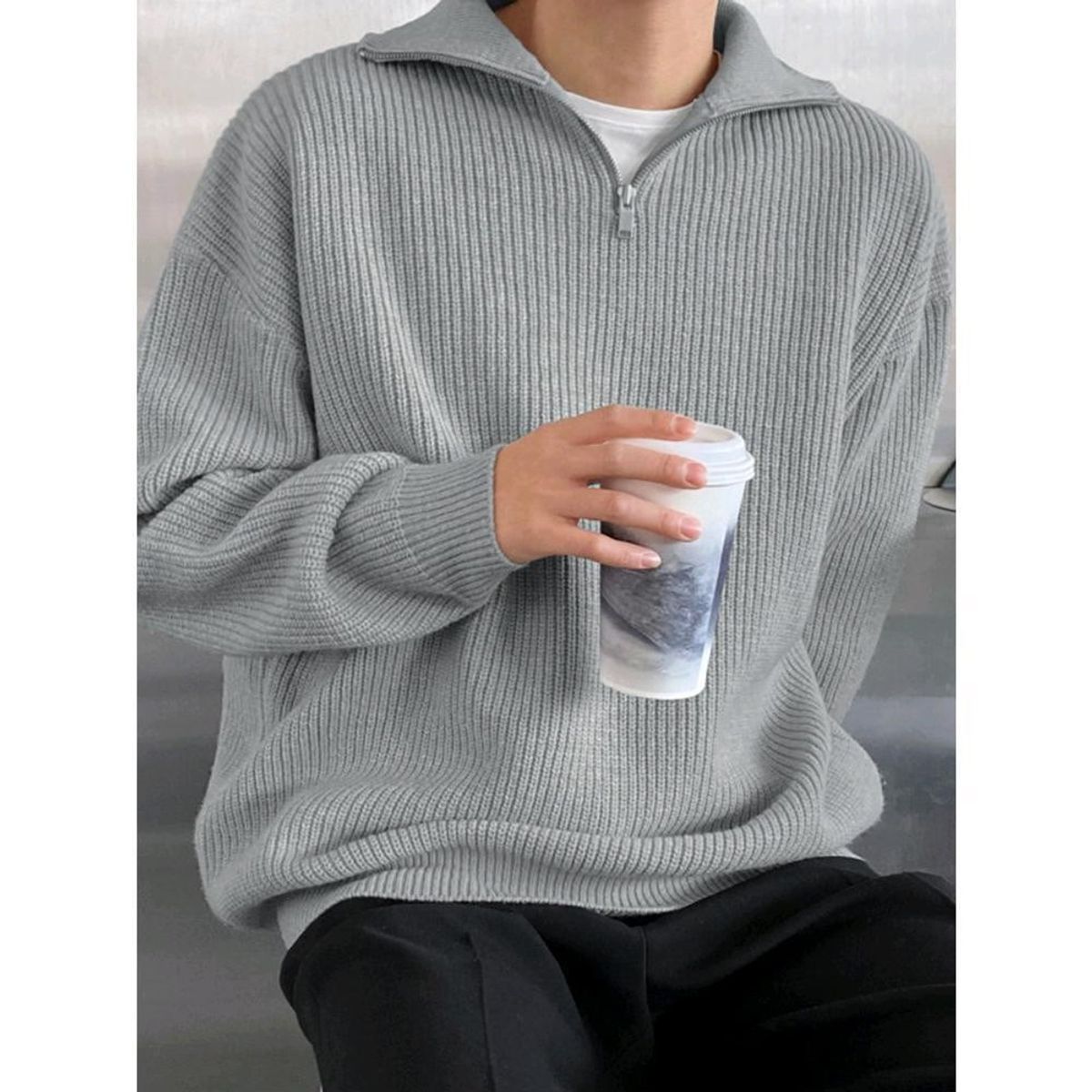 TIOZONEY - Suéter grueso de punto sólido para hombres