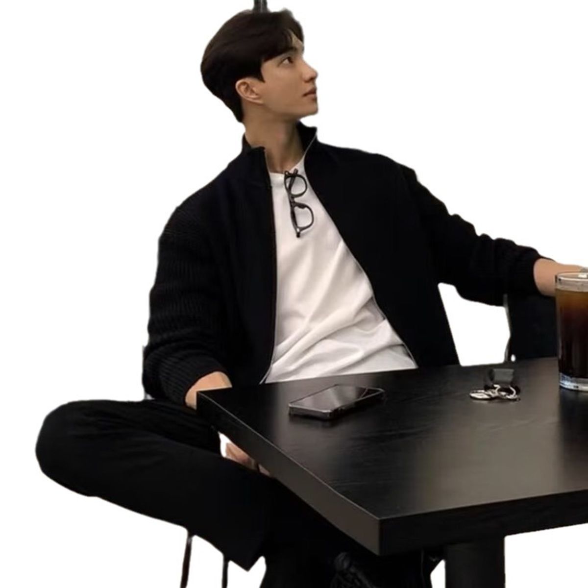 TIOZONEY - Suéter grueso de punto sólido para hombres