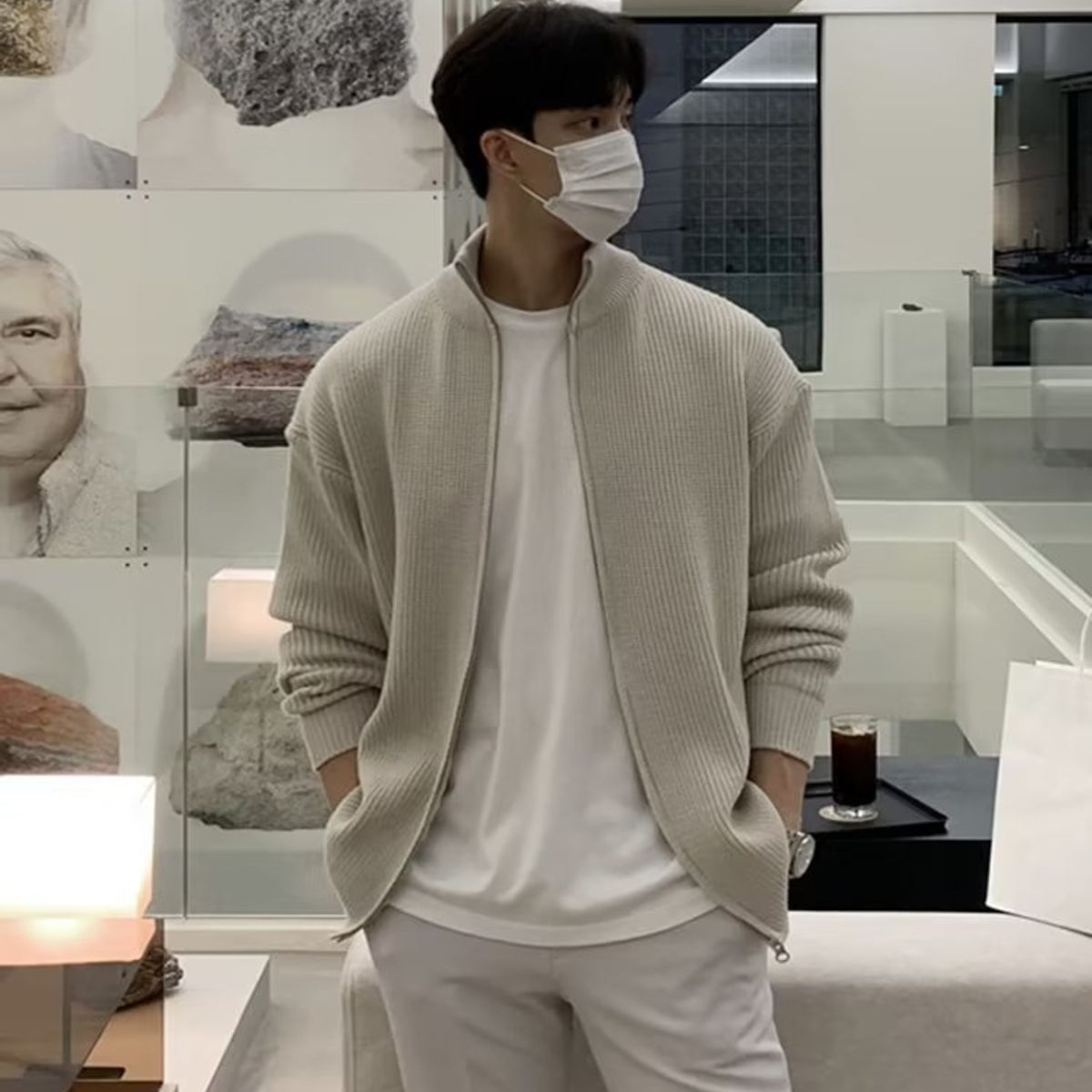 TIOZONEY - Suéter grueso de punto sólido para hombres