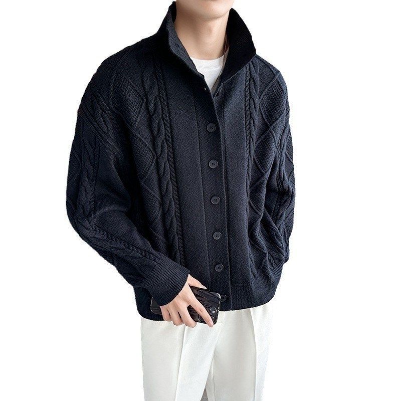 TIOZONEY - Suéter grueso de punto sólido para hombres