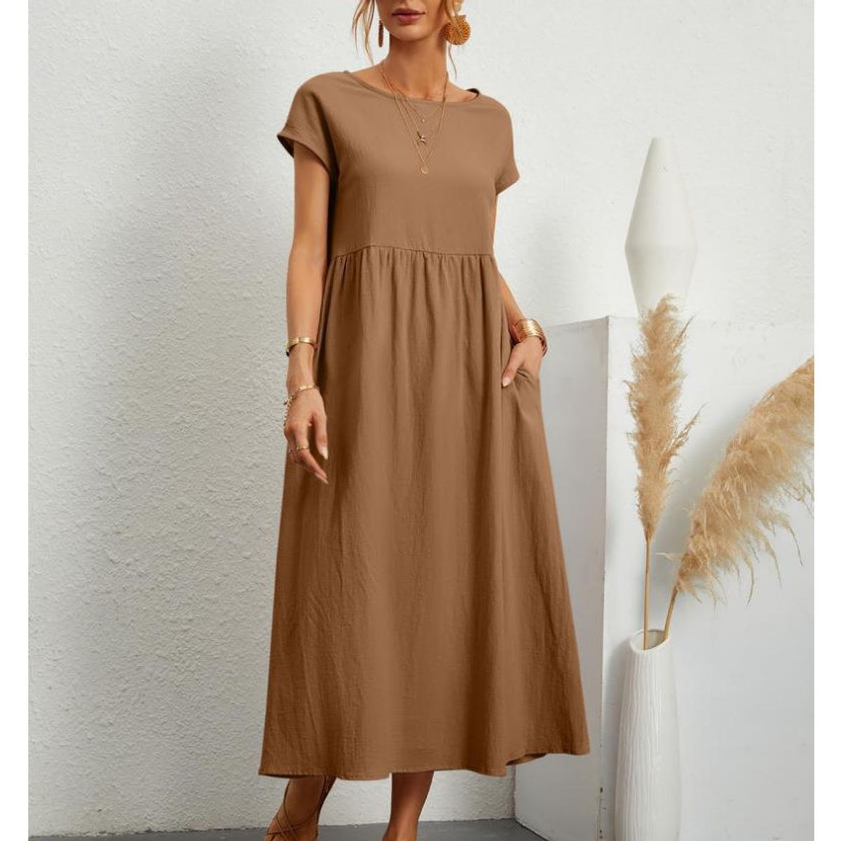 TIOZONEY - Vestido Largo Algodón Mujer