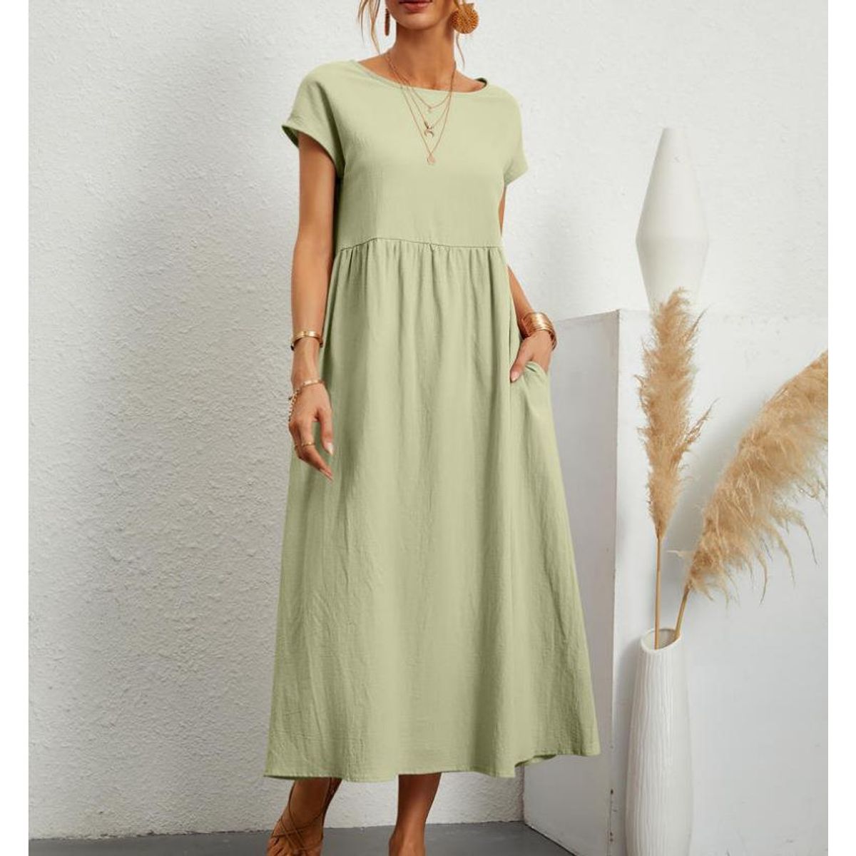 TIOZONEY - Vestido Largo Algodón Mujer