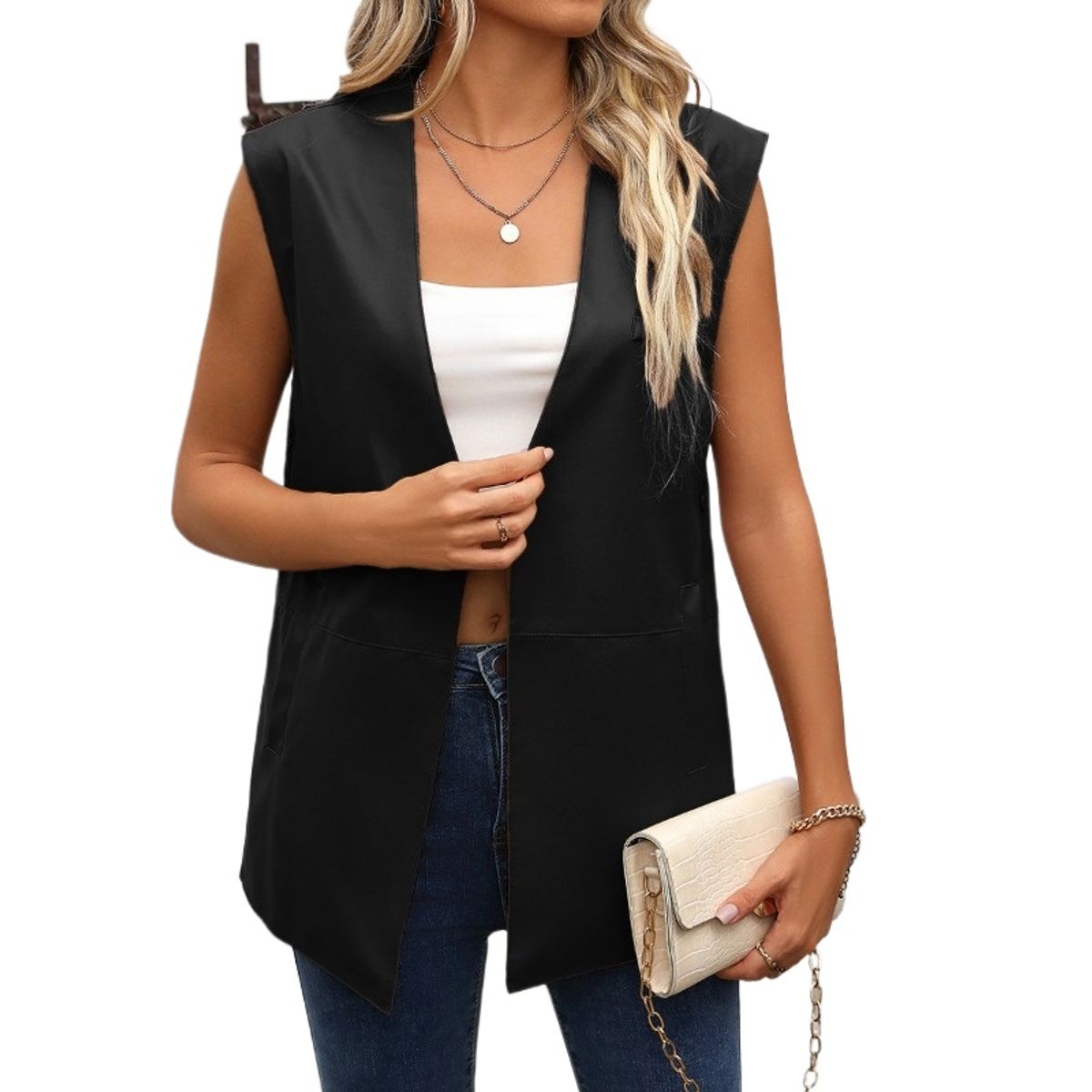 TIOZONEY - Chaleco de mujer sin mangas Chaqueta de PU