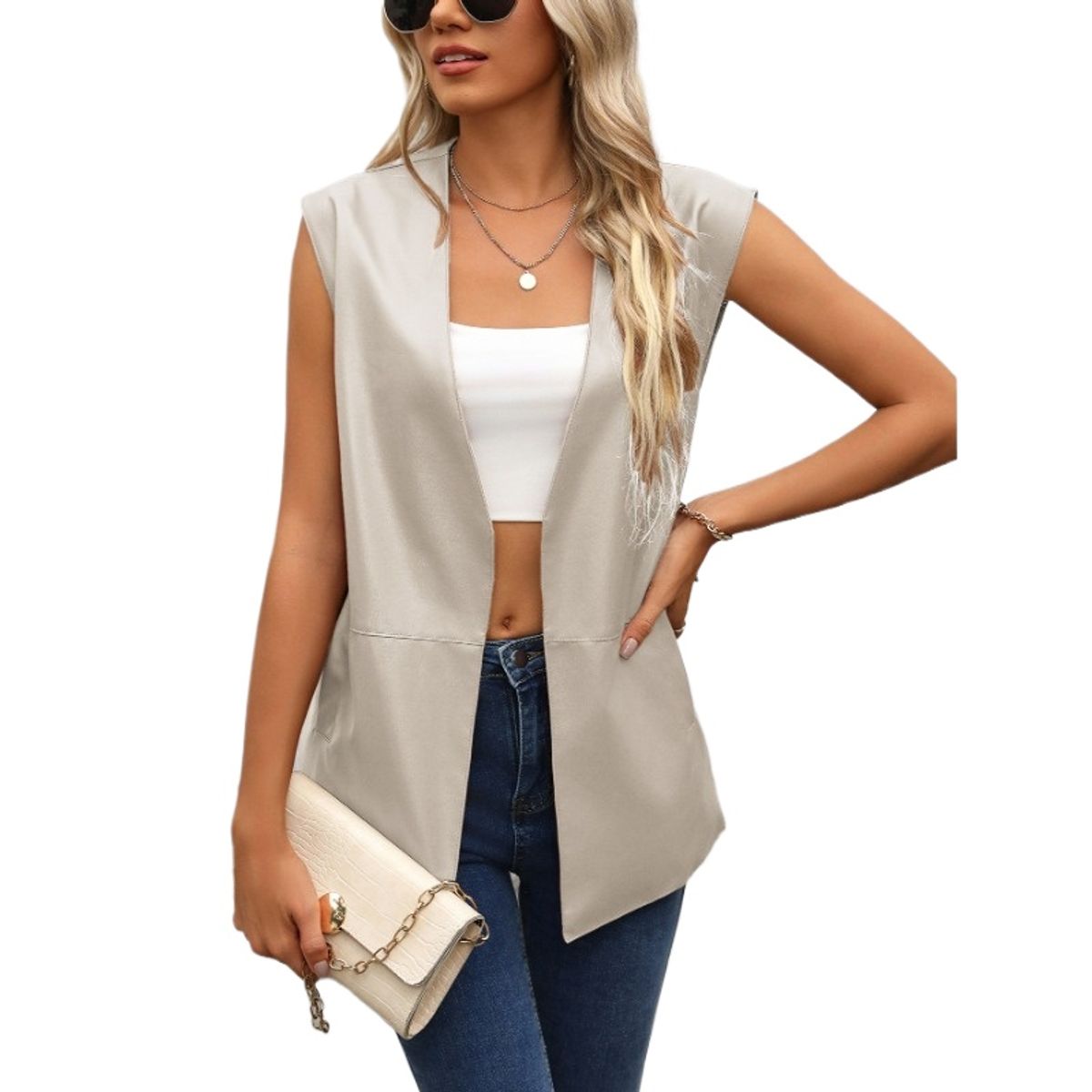 TIOZONEY - Chaleco de mujer sin mangas Chaqueta de PU