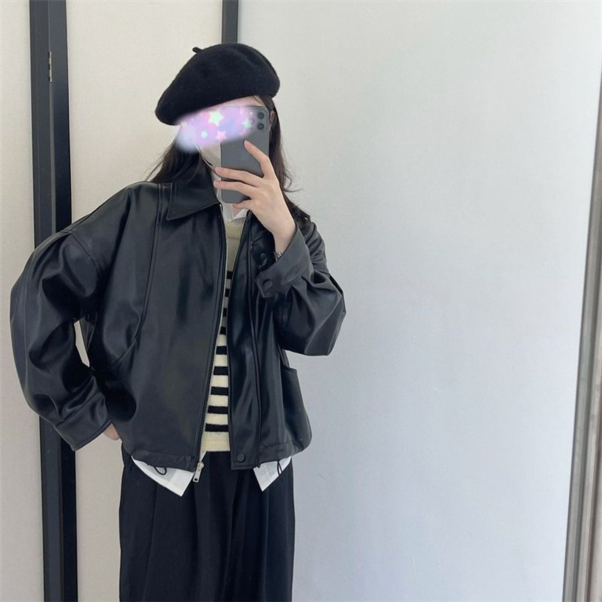 TIOZONEY - Chamarra De PU De Pu De Mujer De PU De Solapa Vintage