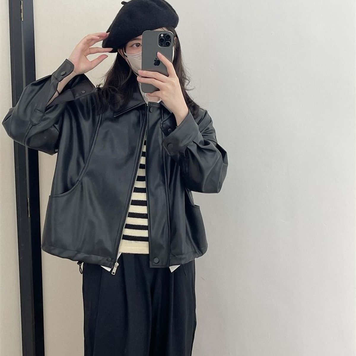 TIOZONEY - Chamarra De PU De Pu De Mujer De PU De Solapa Vintage