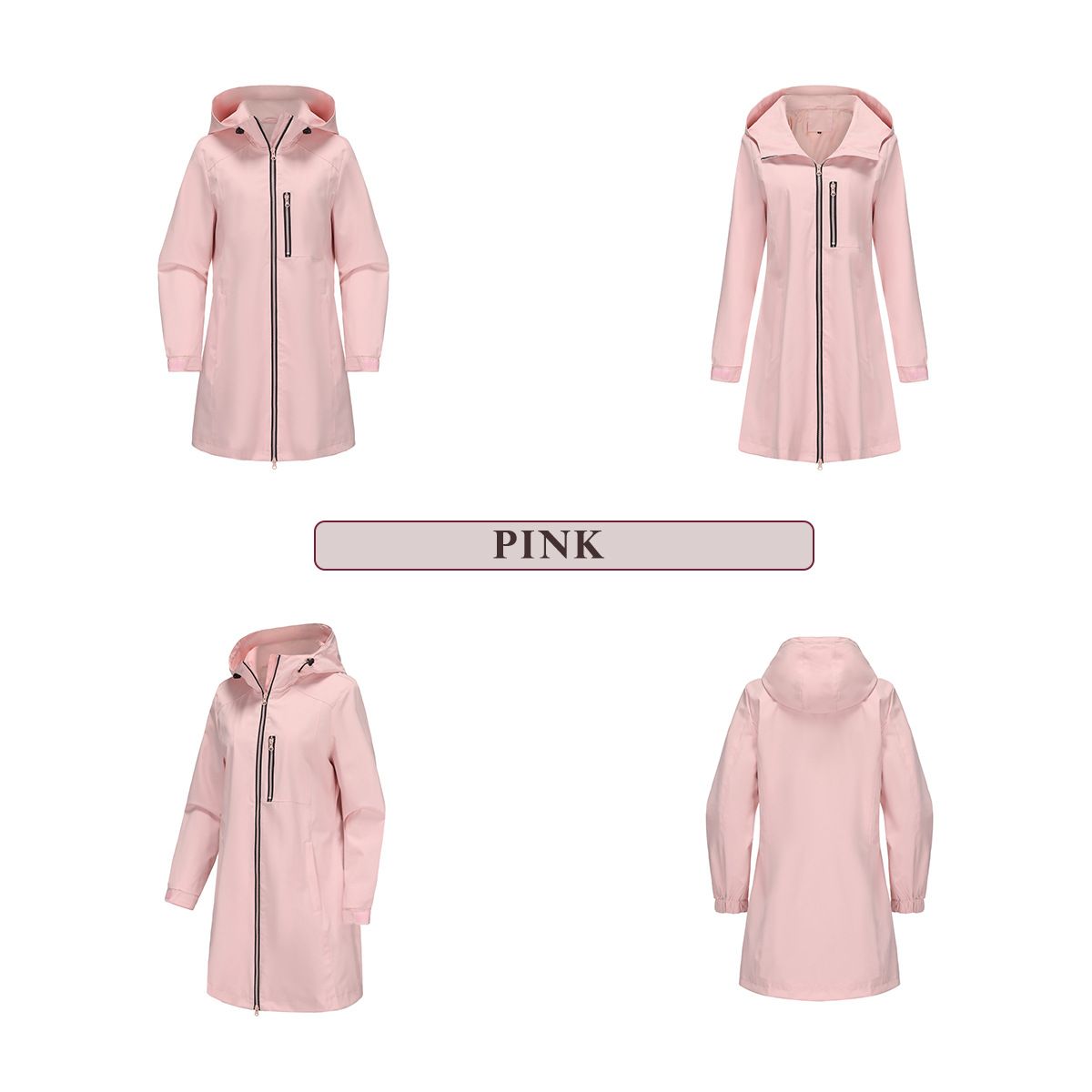 TIOZONEY - Chaqueta impermeable con capucha para mujer-Rosa