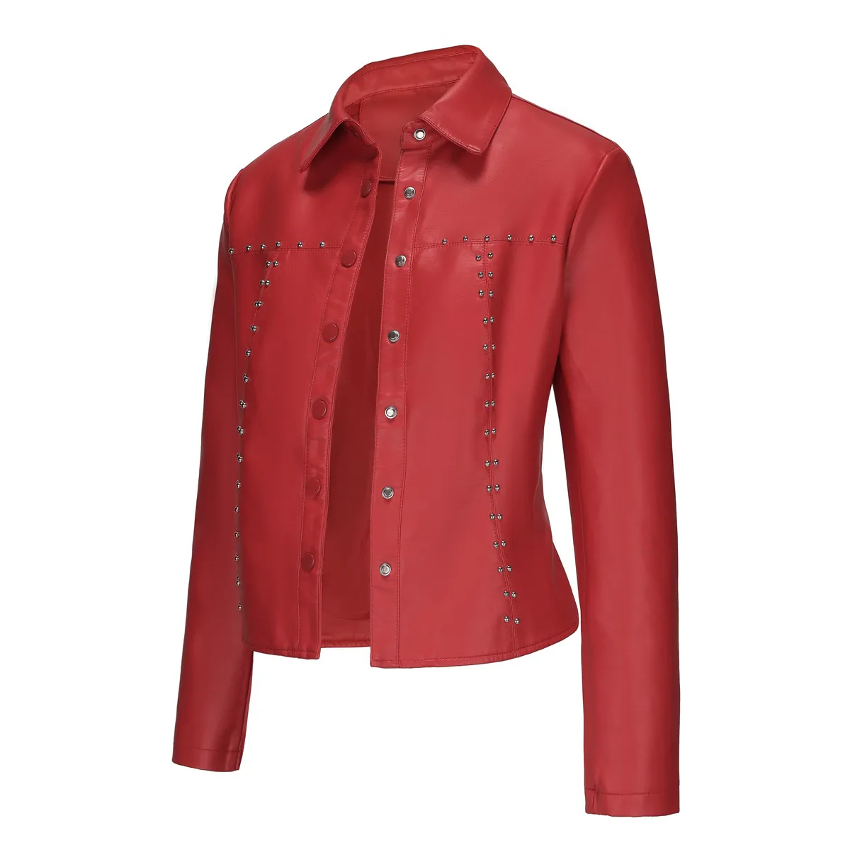 TIOZONEY - Chaqueta de PU con tachuelas para mujer-Rojo