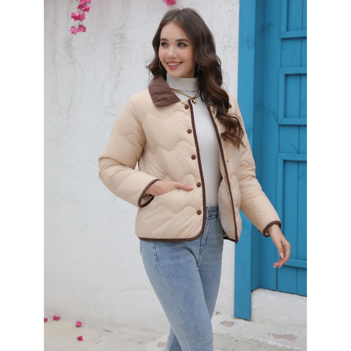 TIOZONEY - Parka Manga Larga Mujer - Beige