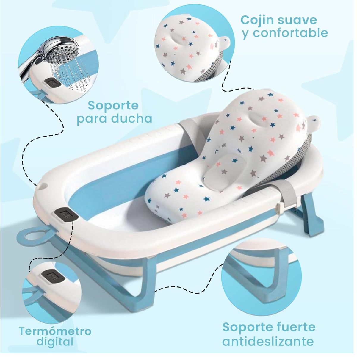 GENERICO - BAÑERA PARA BEBE PLEGABLE CON TERMOMETRO Y COJIN PREMIUM