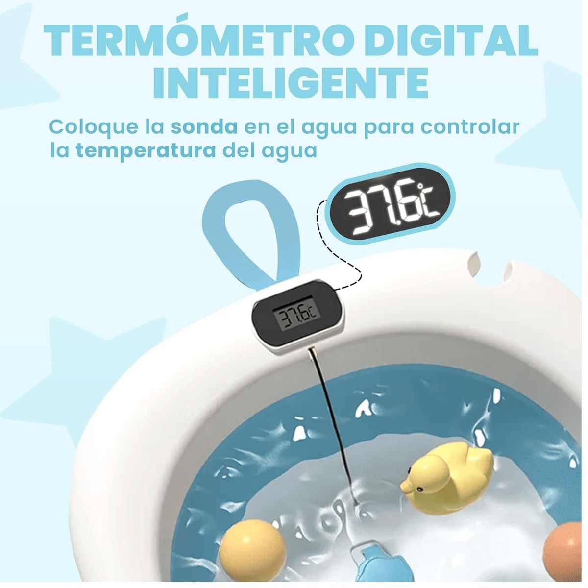 GENERICO - BAÑERA PARA BEBE PLEGABLE CON TERMOMETRO Y COJIN PREMIUM