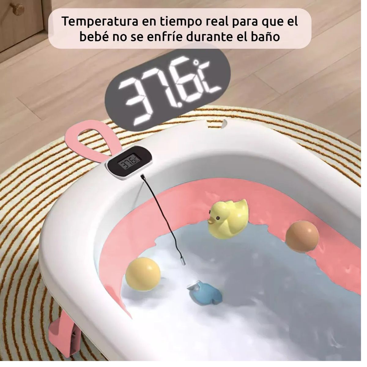 GENERICO - BAÑERA PARA BEBE PLEGABLE CON TERMOMETRO Y COJIN PREMIUM