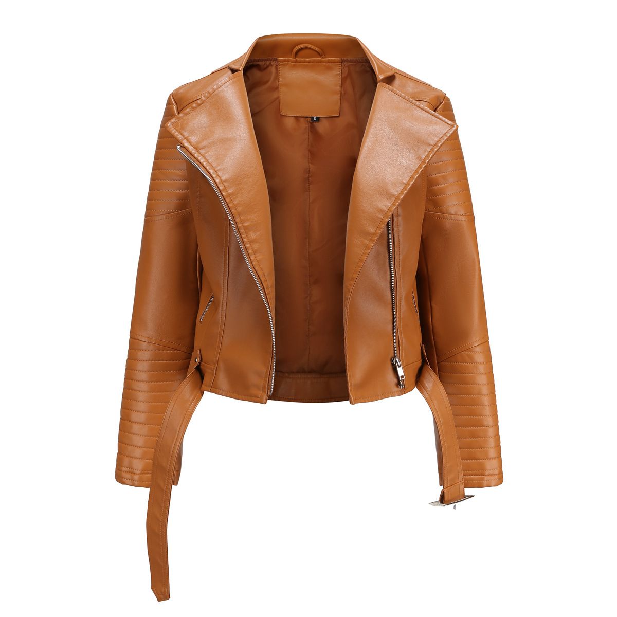 TIOZONEY - Chaqueta de PU con cinturón y cierre para mujer - Amarillo