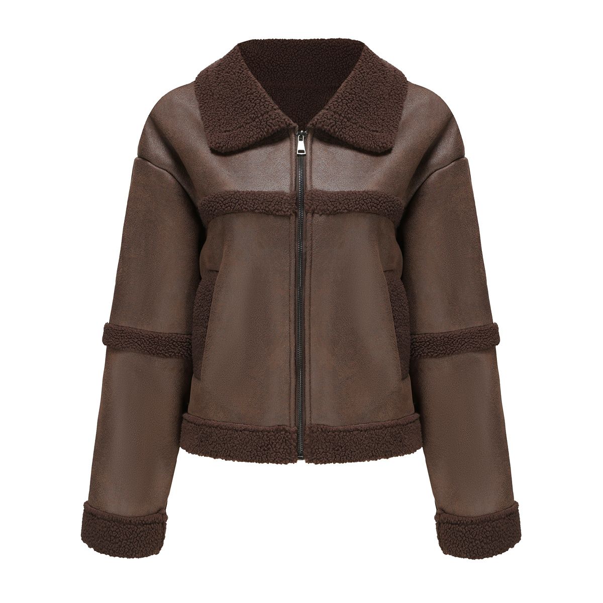 TIOZONEY - Chaqueta de PU acolchada de moda para mujer - Café
