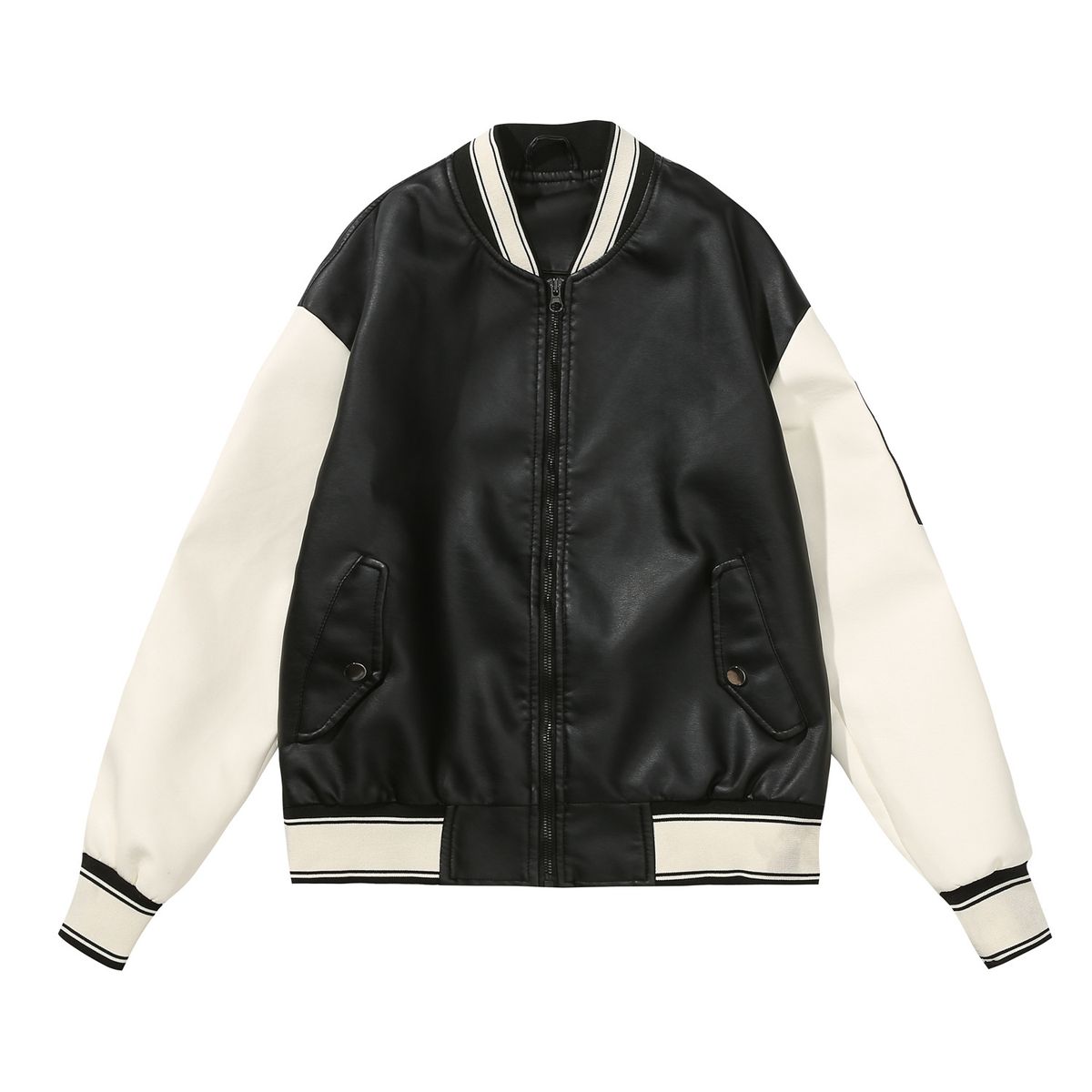 TIOZONEY - Chaqueta de PU para mujer - Mangas Negras