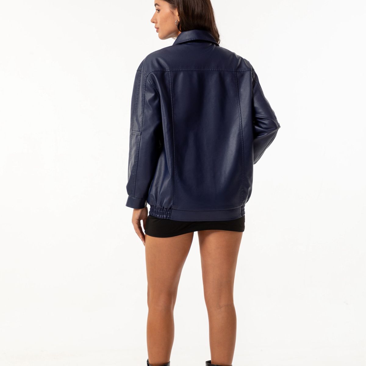 TIOZONEY - Chaqueta de piel con solapa- Azul