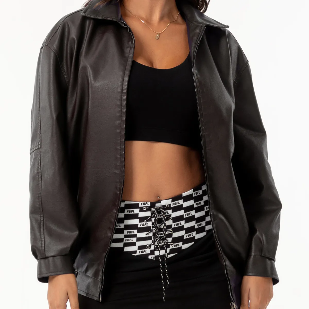 TIOZONEY - Chaqueta de piel con solapa- cafe