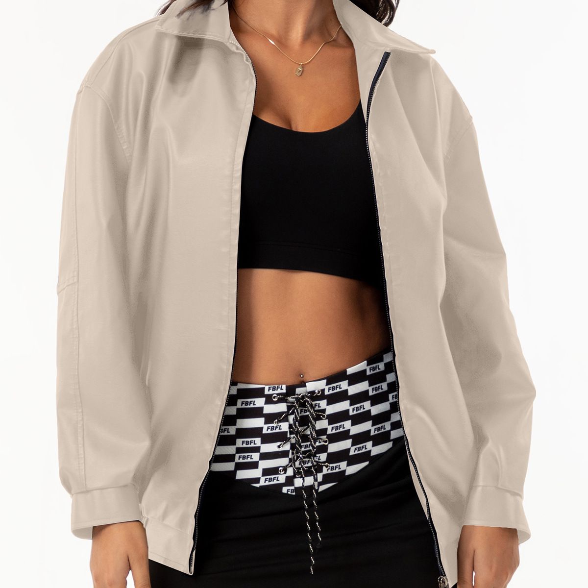 TIOZONEY - Chaqueta de piel con solapa- Beige