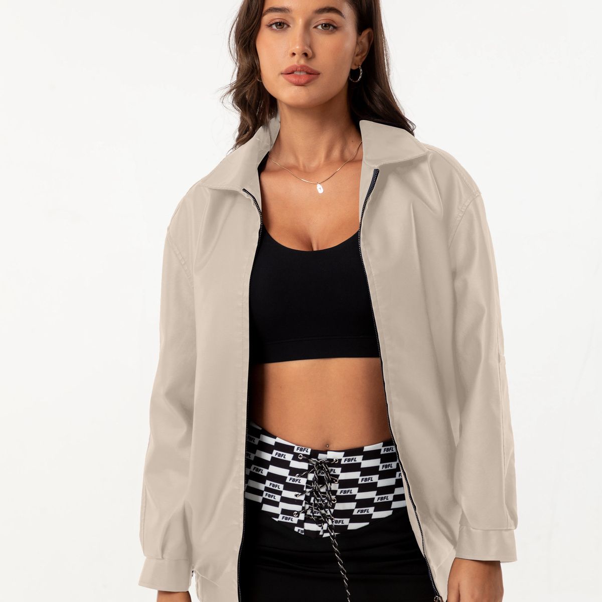 TIOZONEY - Chaqueta de piel con solapa- Beige