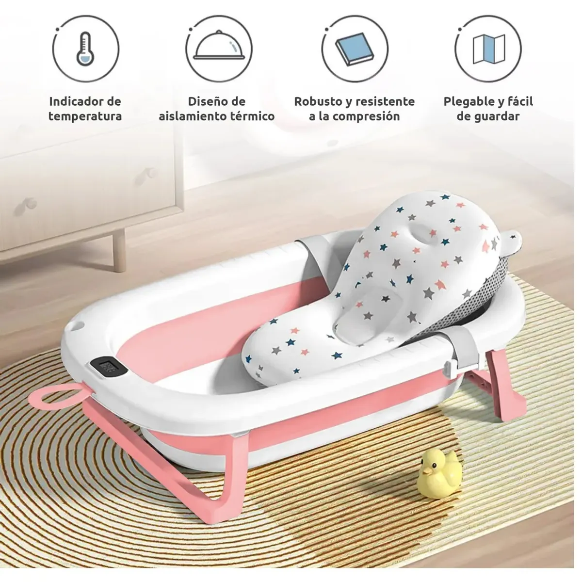 GENERICO - BAÑERA PARA BEBE PLEGABLE CON TERMOMETRO Y COJIN PREMIUM