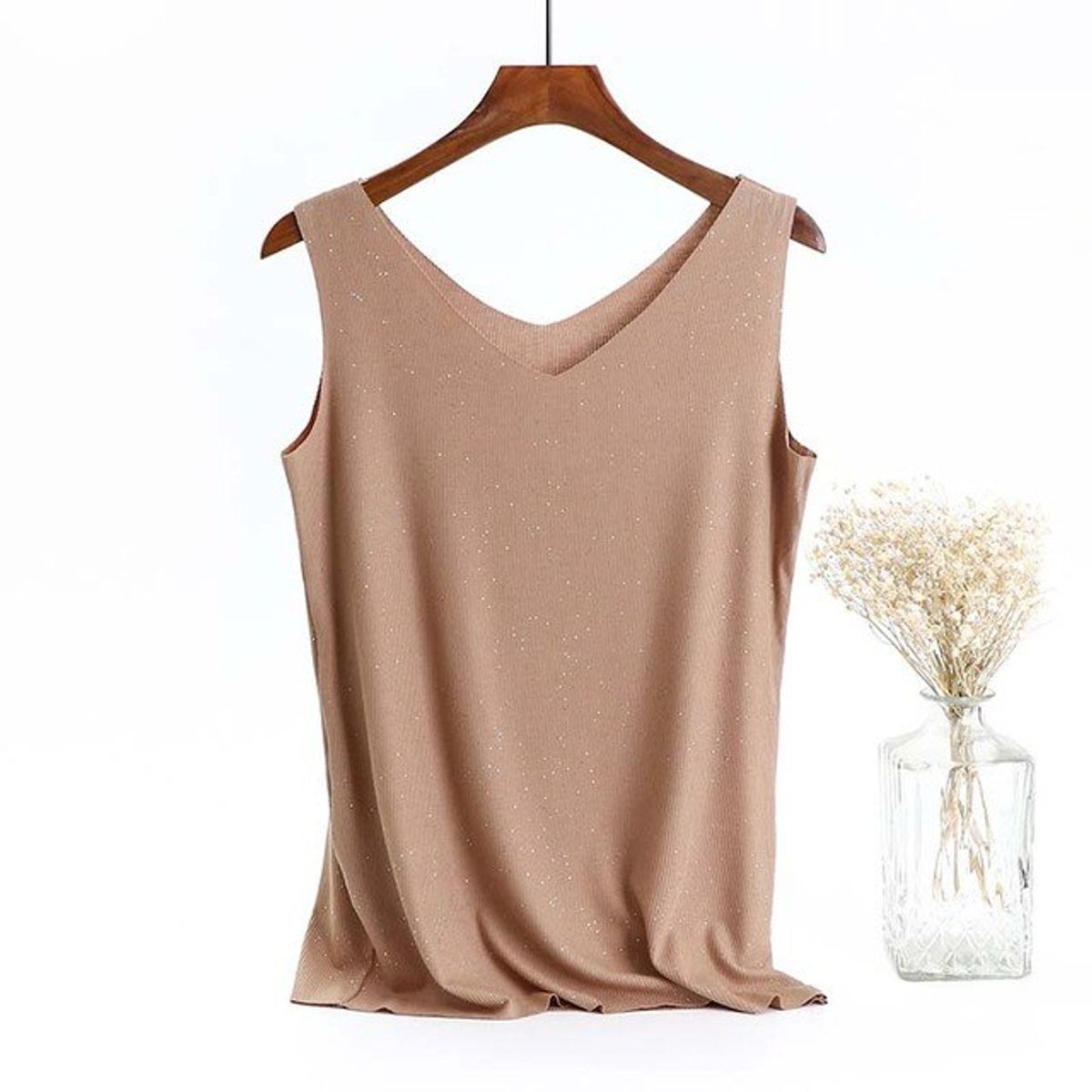 TIOZONEY - Polera sin mangas de lentejuelas mujer