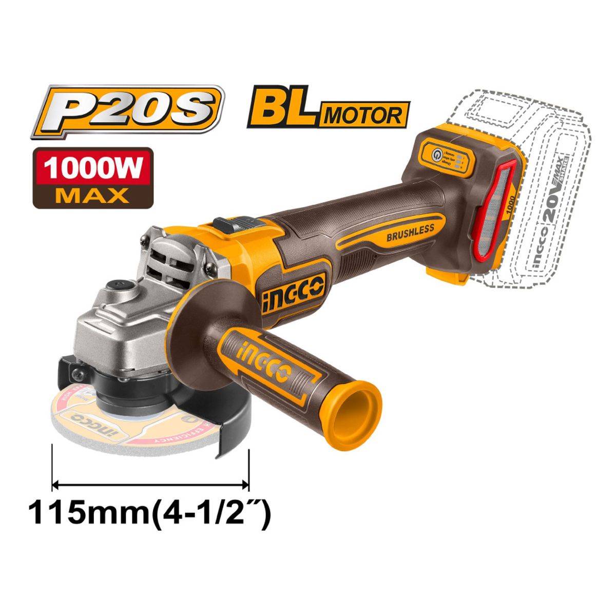 INGCO TOOLS - KIT TALADRO PERCUTOR 20V 96NM + AMOLADORA 20V 1000W 40AH COSLI241298